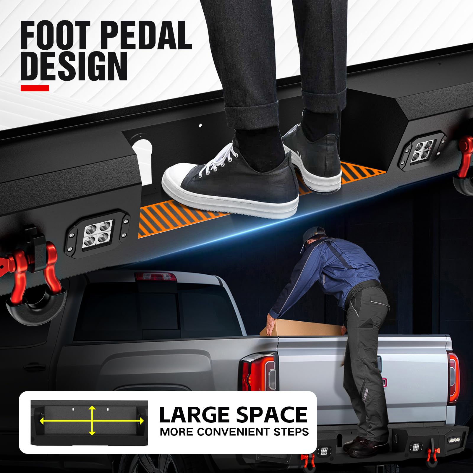 YZONA Rear Step Bumper Compatible with 2010-2018 Dodge Ram 2500 3500 Pickup Truck Bumper Consists of 4 x 18W LED Lights, Paintab