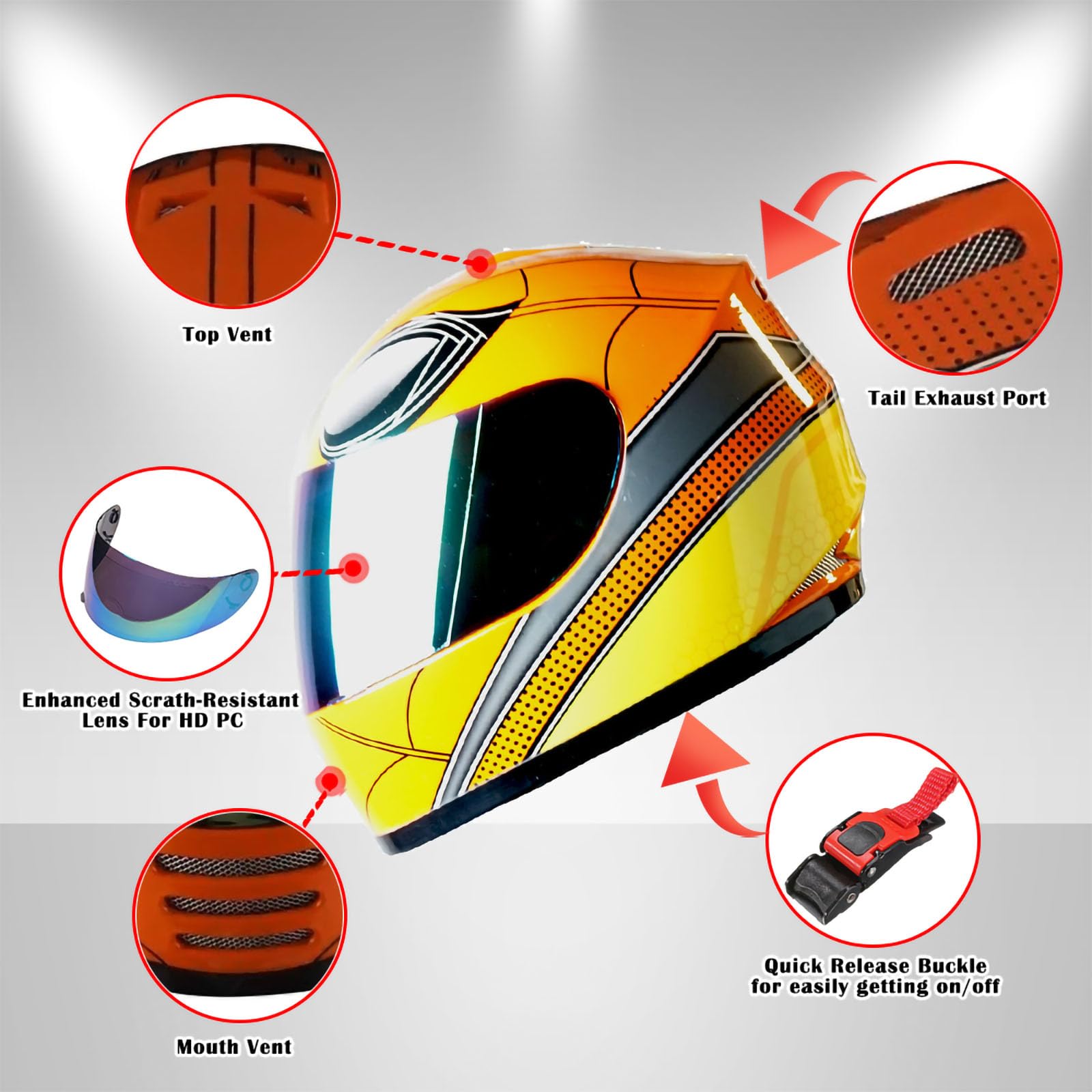 Wow Youth Motorcycle Full Face Helmet Street Bike Bmx Mx Kids Spider Orange + Mx Skeleton Glove Bundle