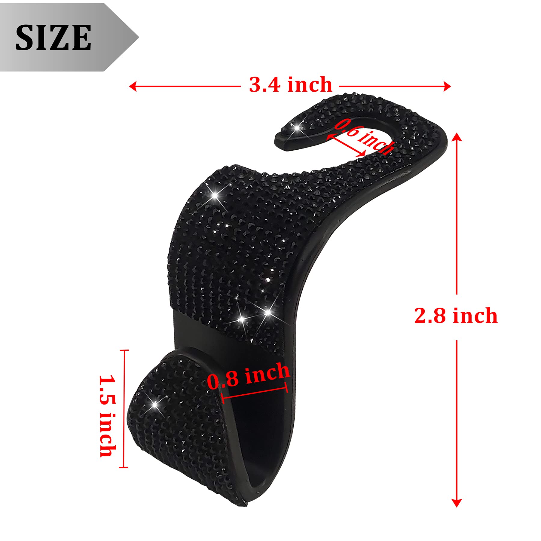 Dermasy 2 Pack Car Hooks, 2021 New Bling Rhinestones Crystal Hooks Car Decorations Auto Seat Back Organizers Strong And Durable