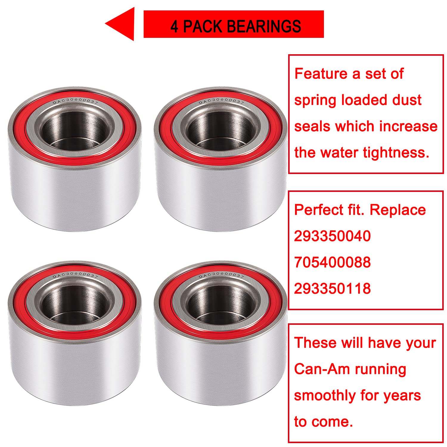 (4pcs) Heavy Duty Wheel Bearings for Can-Am Defender/Commander/Maverick/Outlander/Renegade Replaces # 293350040, 705400088, 2933