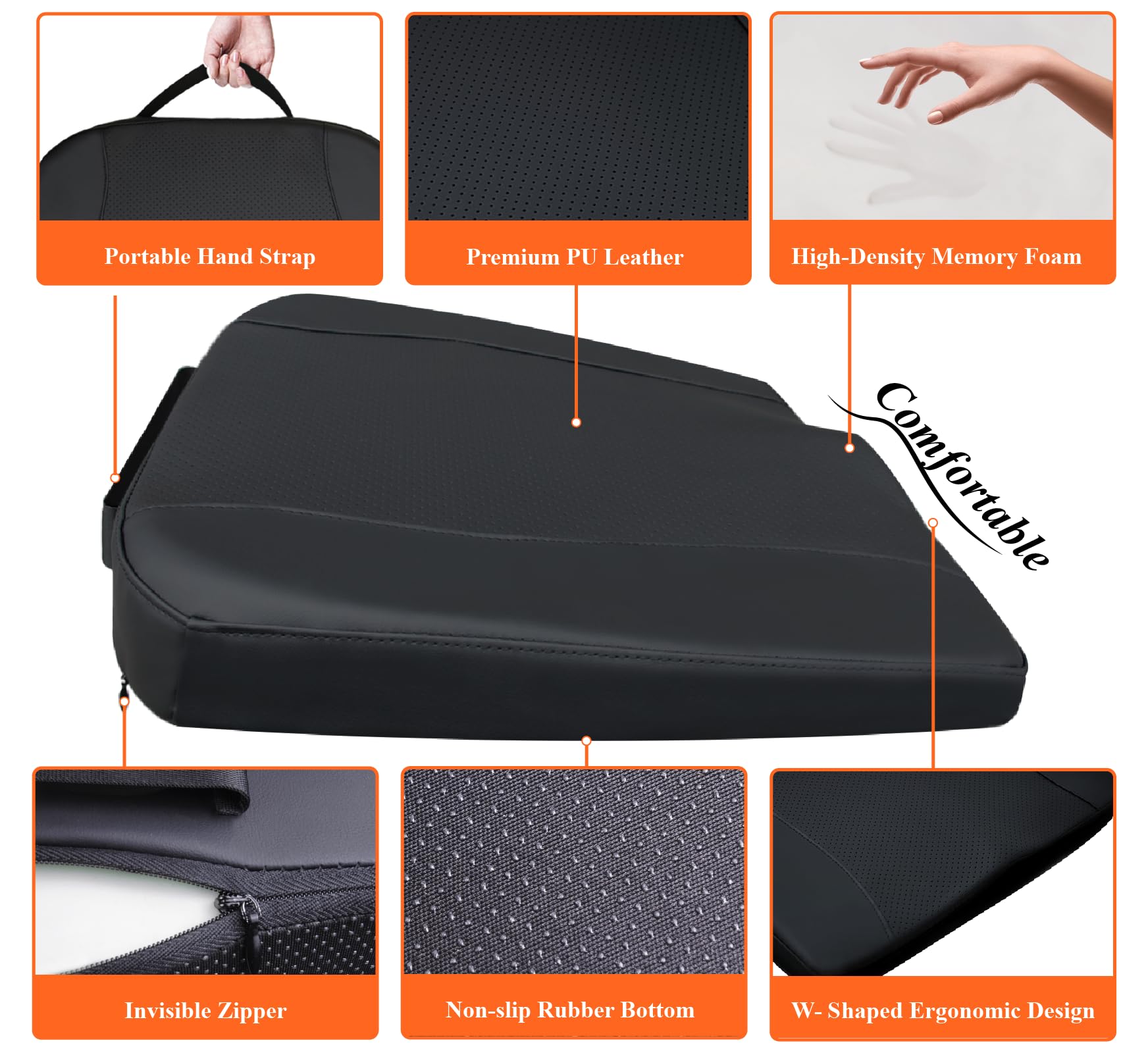 Kingphenix Premium Car Seat Cushion, Memory Foam Driver Seat Cushion To Improve Driving View- Coccyx & Lower Back Pain Relief -