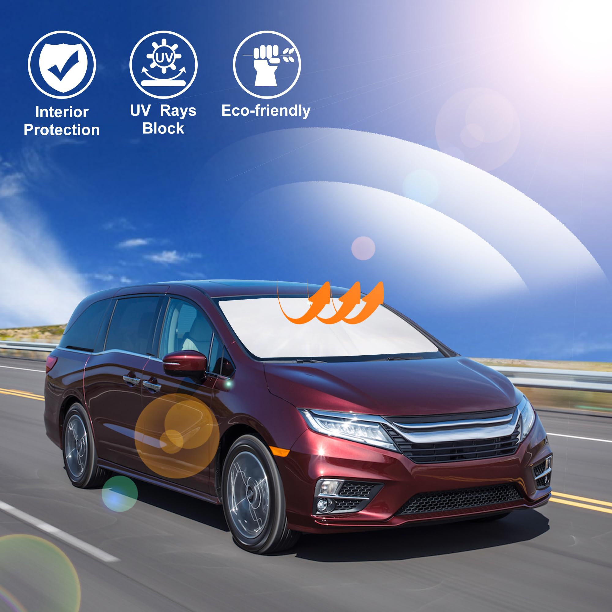 Windshield Sun Shade Custome Fit 2018-2024 2025 Honda Odyssey Accessories Lx,Ex,Ex-L,Touring,Elite Minivan Foldable Window Sunsh