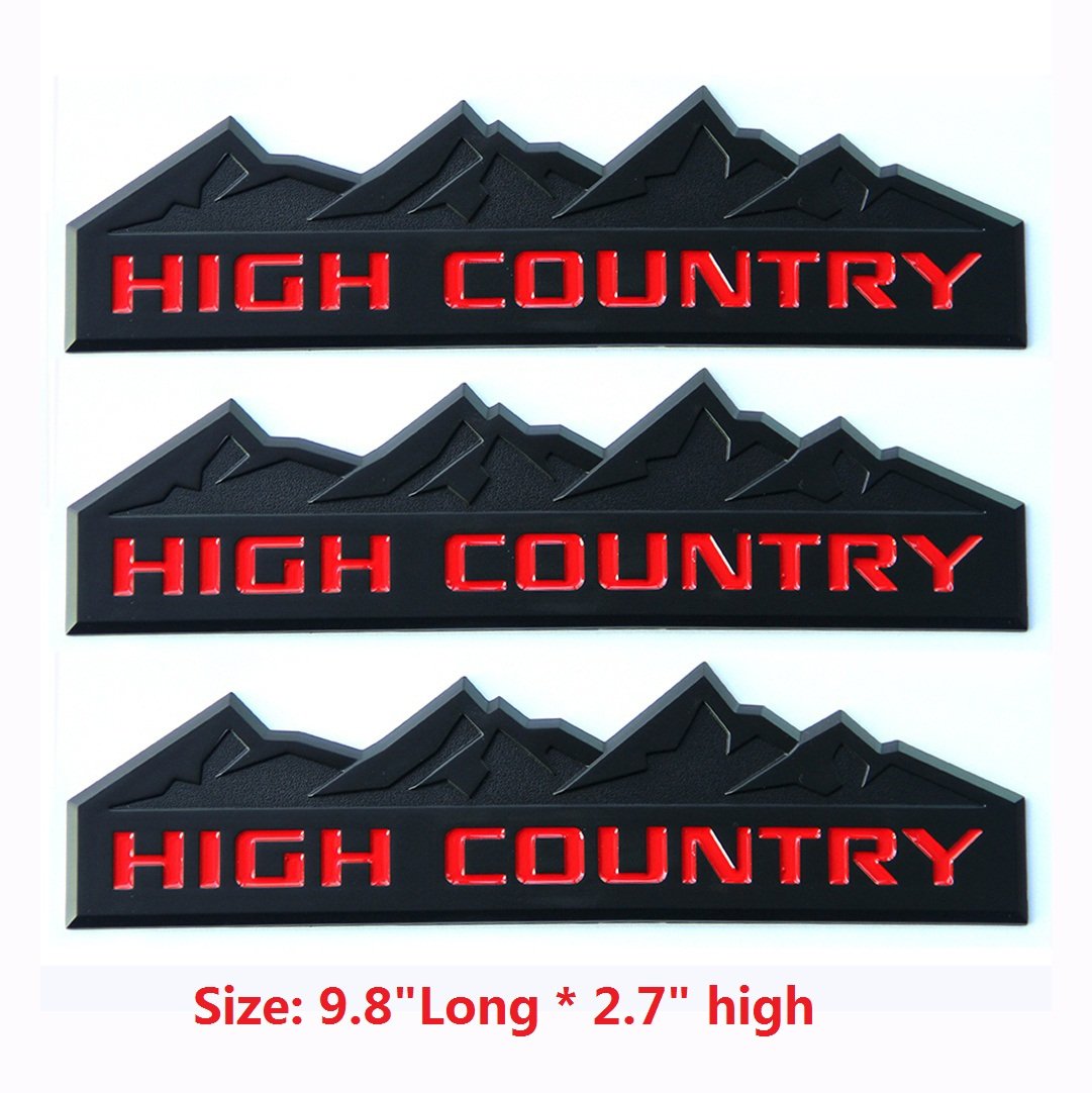 Yoaoo 3X Genuine Black High Country Emblem Badges Door Tailgate 3D Nameplate For Silverado 1500 2500Hd Sierra 3500Hd Oem Red