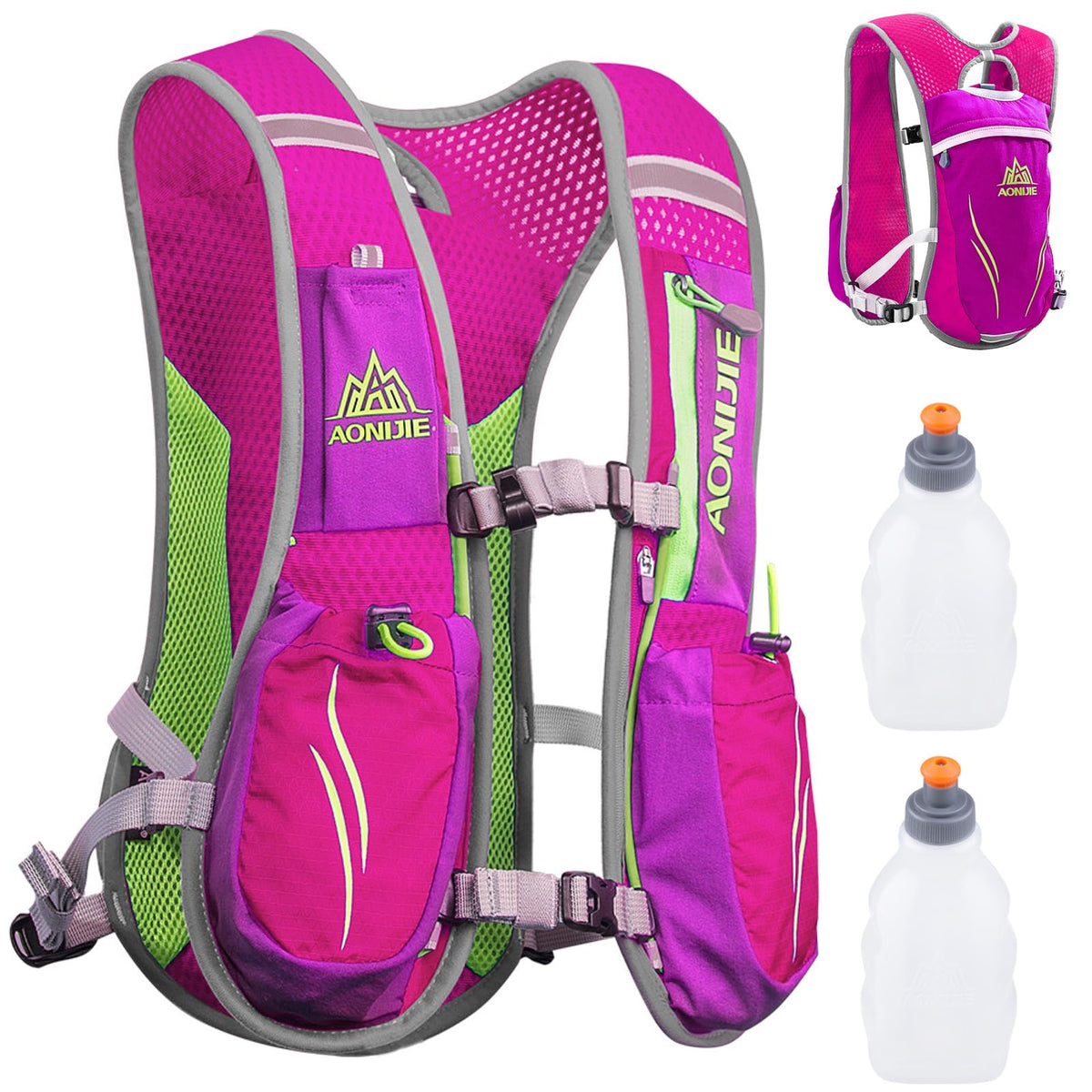 Azarxis Hydration Running Vest Backpack Pack 5.5L For Women And Men Jogging Trail Race Marathon Cycling Hiking (Rose Red With 2 X 250Ml Water Bottles)