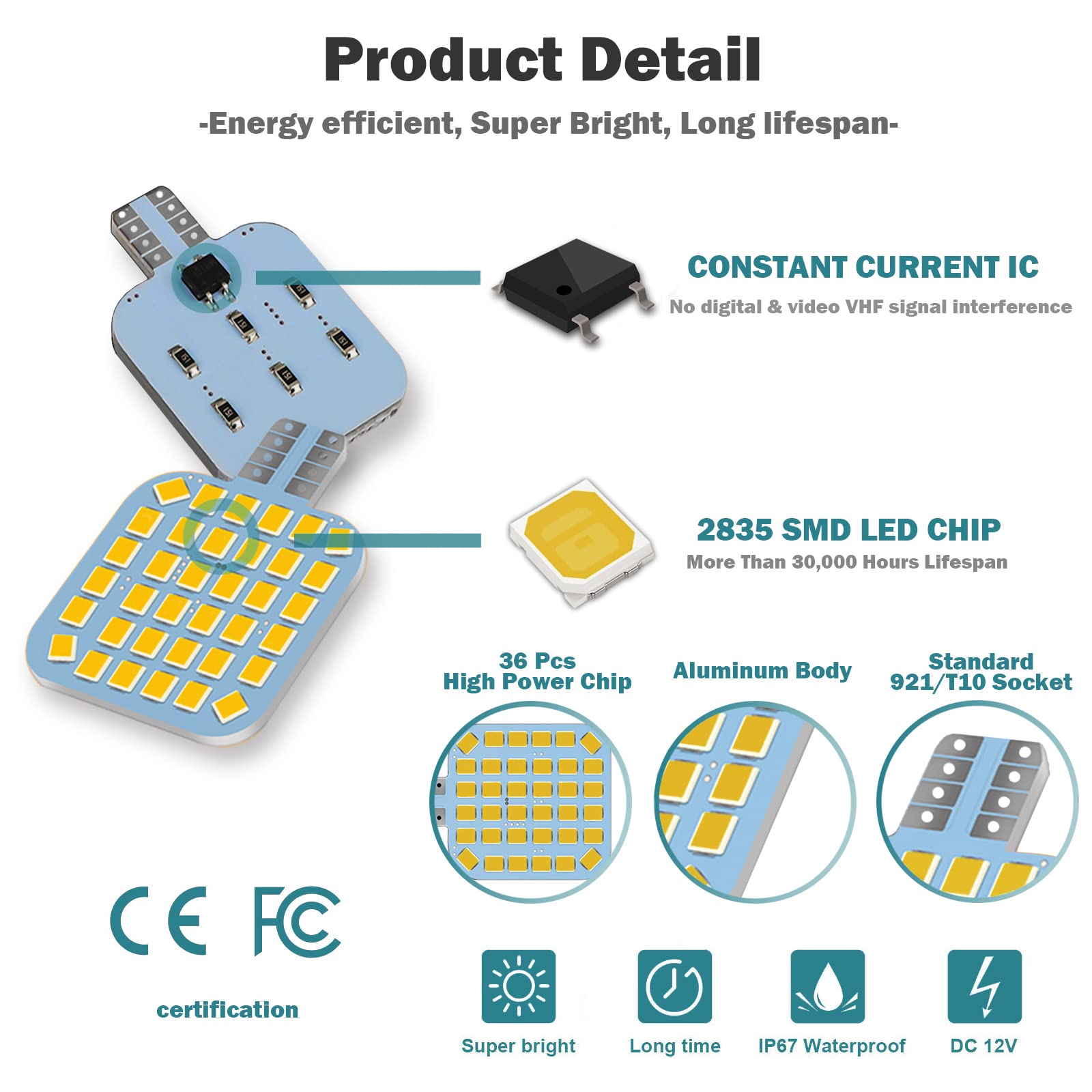 10Pcs T10 921 922 912 194 Rv Interior Led Light Bulbs, Super Bright Led Bulbs Replacement Lighting 36-Smd 2835 3200K Warm White