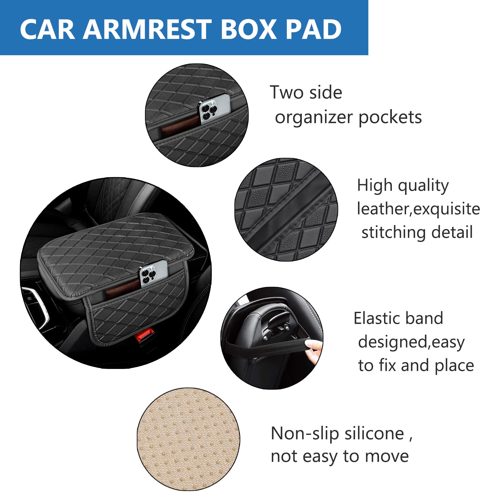 Center Console Cover Universal Armrest Cover With 2 Storage Bags Leather Car Middle Console Cover Arm Rest Cover For Car Interio