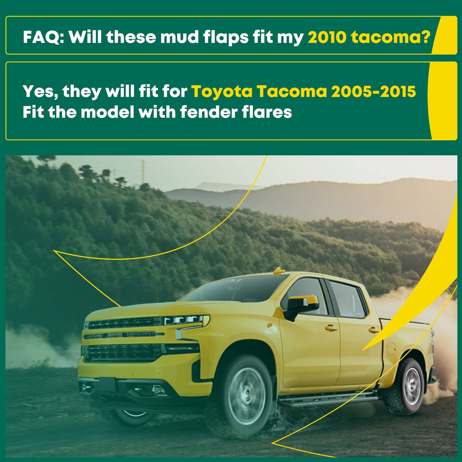 Yhtauto Set Of 4 Mud Flaps Splash Guards Accessories Replacement For Toyota Tacoma 2005-2015 Pickup, Mini Passenger Van V6 3.6L,