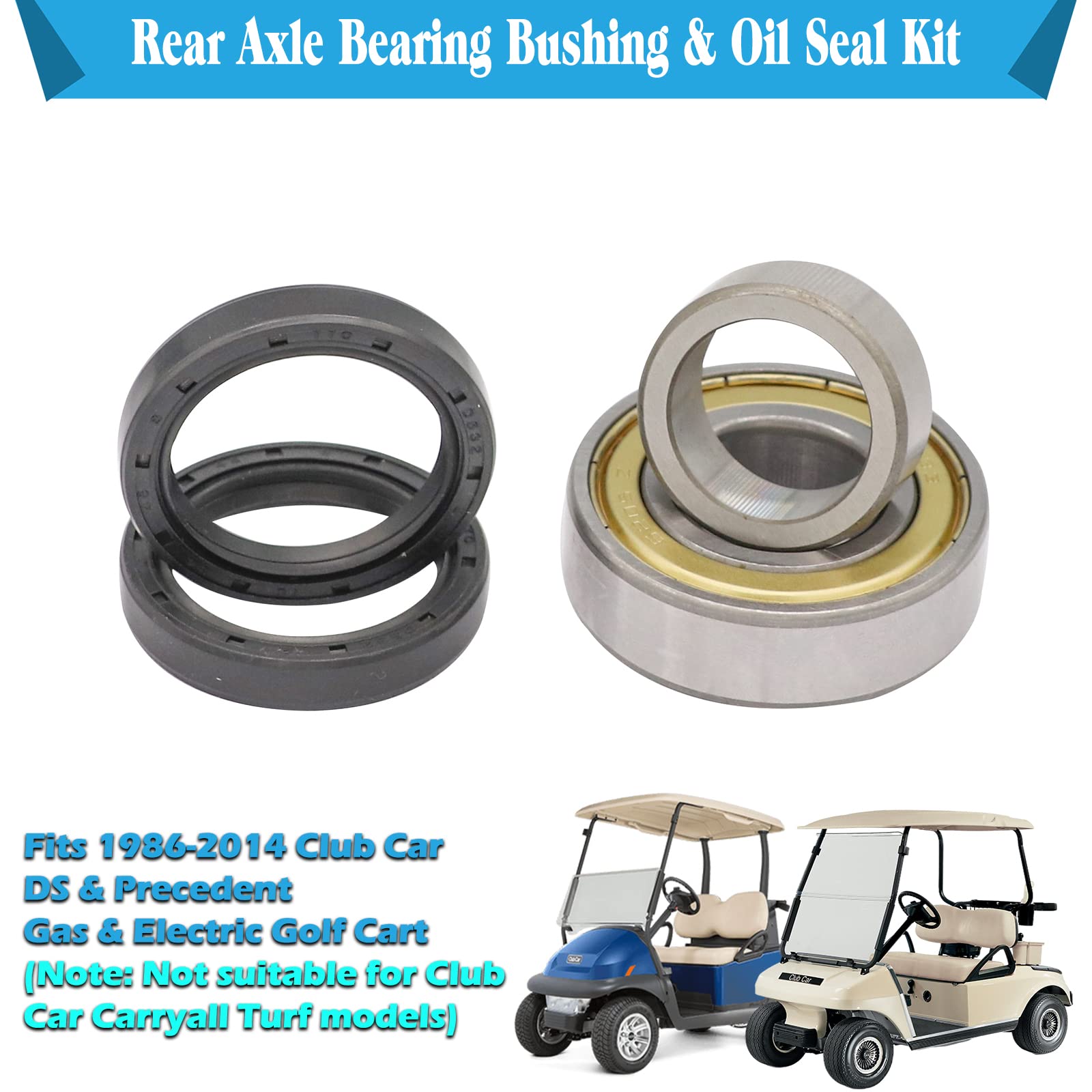 Cartclan Rear Axle Bearing Bushing & Oil Seal Kit For Club Car Ds & Precedent 1986-2014 Electric Golf Cart Oem 1011291 1014207 1