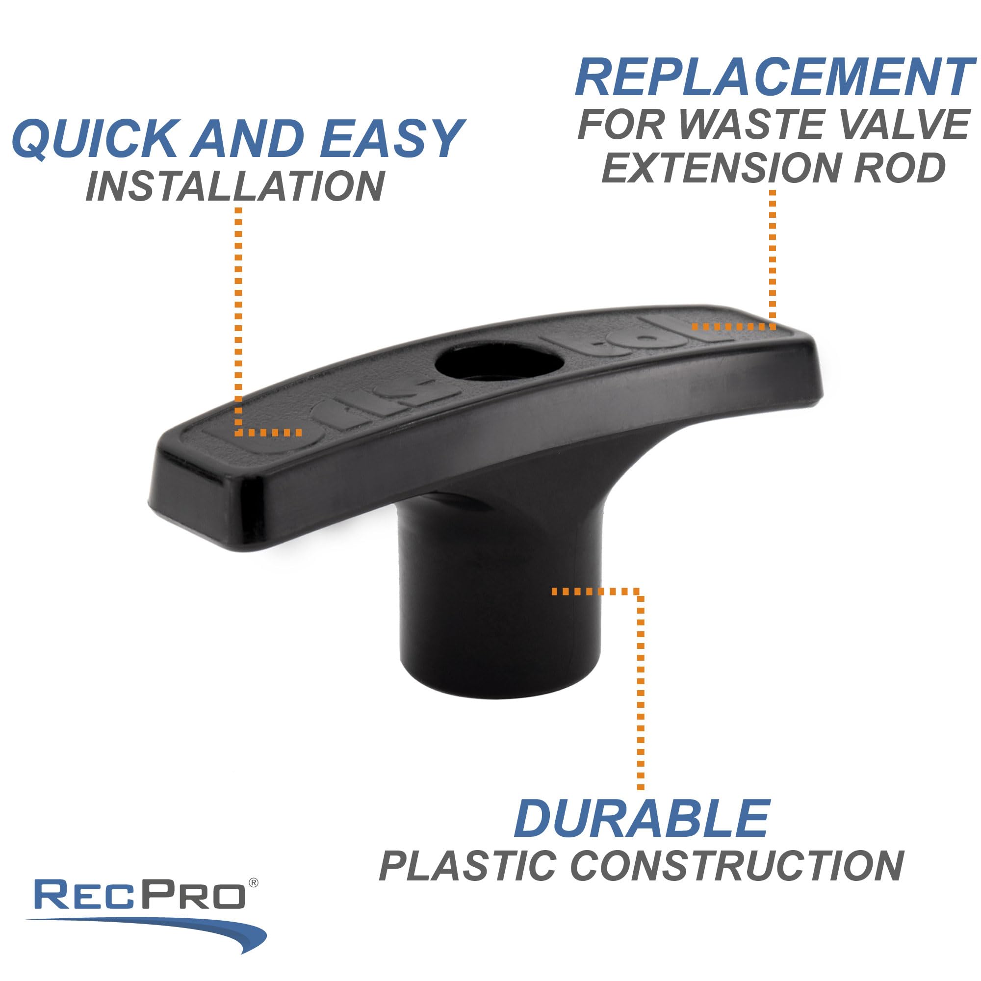 Recpro Rv Waste Valve Handle | Replacement For Valve Extension Rod | Black (Single Pack)