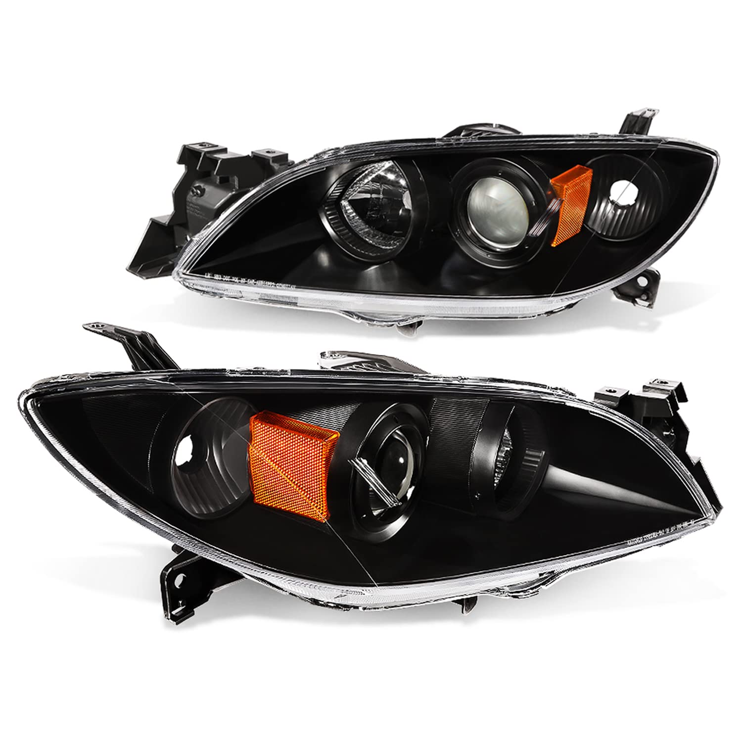Jsboyat Halogen Headlight Assembly Compatible With 2004-2009 Mazda 3 Sedan 4-Door Driver And Passenger Side Black Housing With Amber Reflector