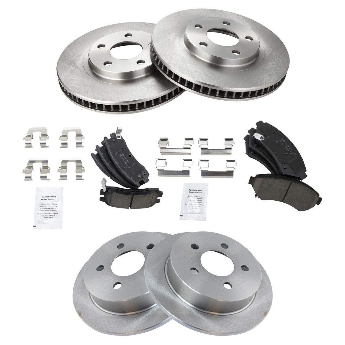 Trq Front And Rear Brake Pad & Rotor Kit Brake Pads Brake Rotor Ceramic Compatible With 2000-2005 Chevrolet Impala Monte Carlo 1