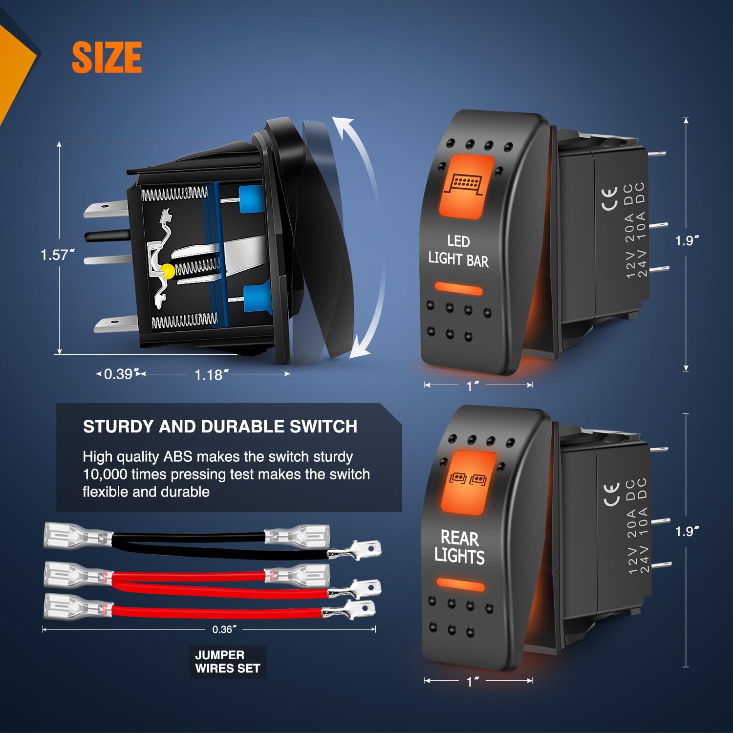 Nilight 2 Pack Utv Rear Lights Switch Led Light Bar On Off 5 Pin Spst Switches With Orange Backlit 12V 24V Toggle Jumper Wires S