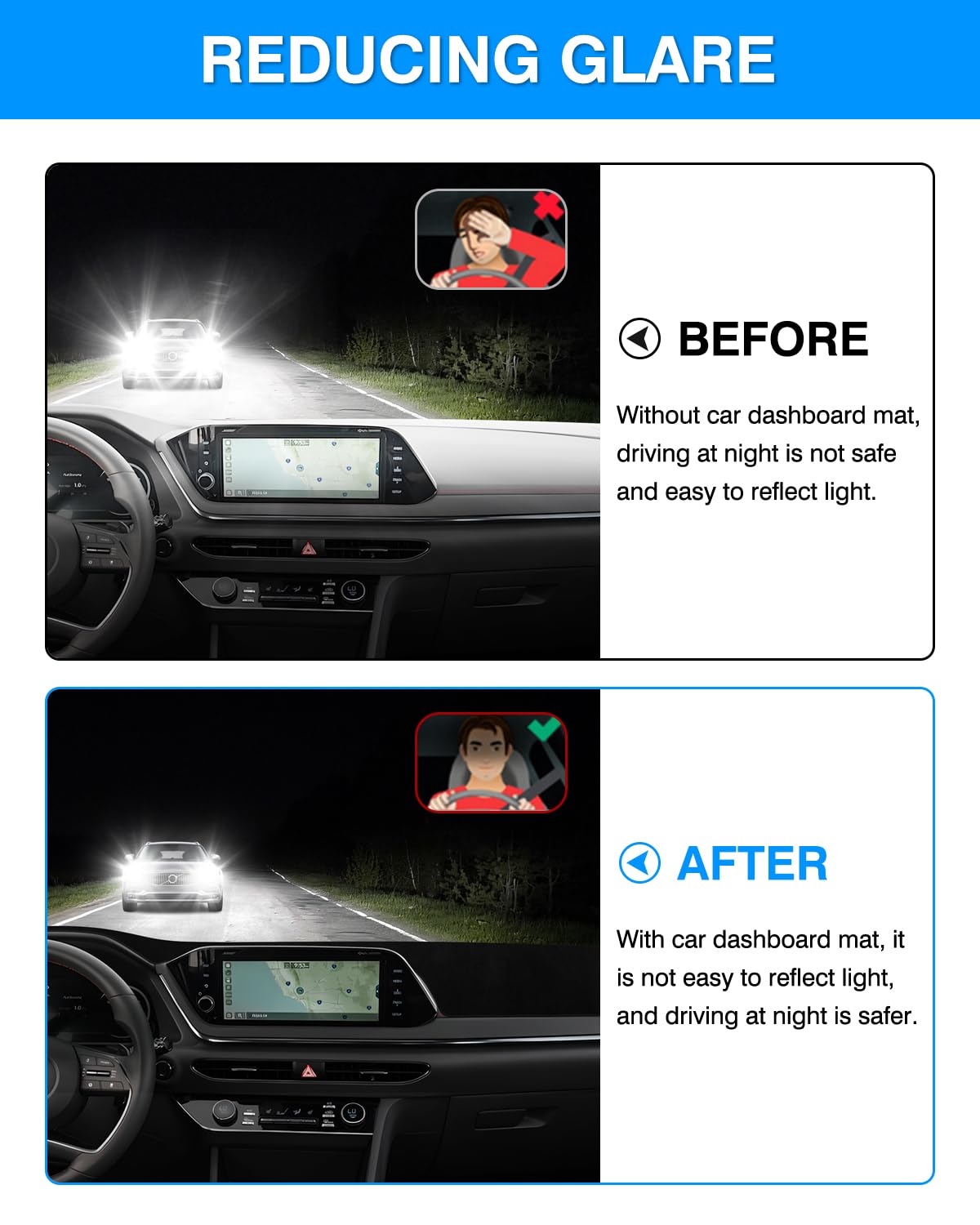 Autorder Custom Fit For Dashboard Cover Mat 2020-2023 Hyundai Sonata Accessories Flannel Dash Mat Non-Slip Carpet Sunshade Glare