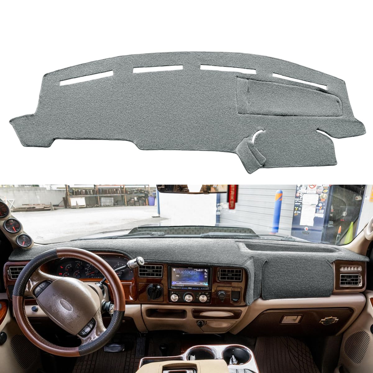 Dashboard Cover Dash Cover Mat Pad Carpet Custom Fit For Ford F250 F350 F450 Super Duty 1999 2000 2001 2002 2003 2004 / Ford Excursion 2000-2005 (Dark Gray) Y72