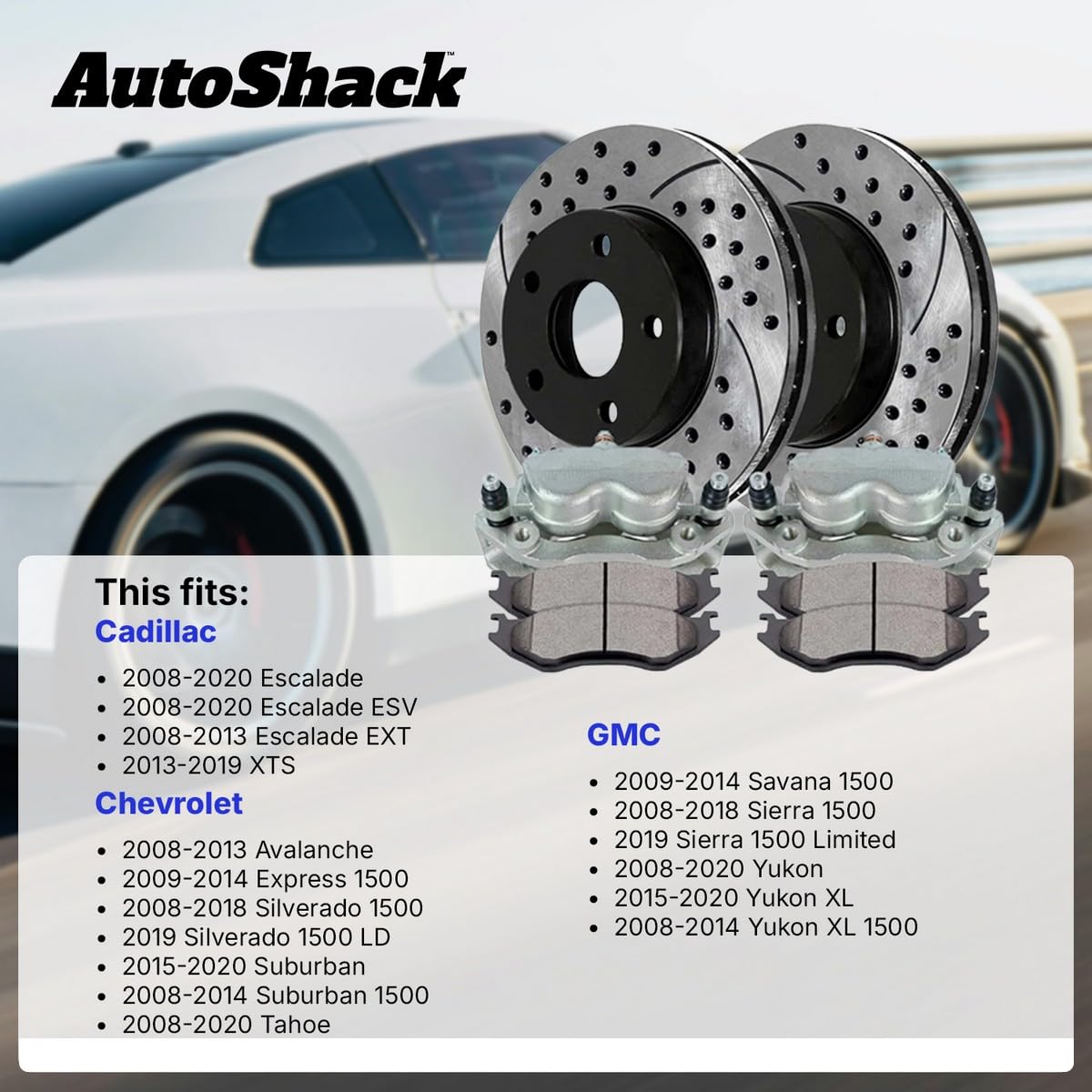Autoshack Front Drilled And Slotted Brake Rotors Black Calipers And Ceramic Pads Kit Set Driver And Passenger Side Replacement For Chevrolet Silverado 1500 Tahoe Cadillac Escalade Ext 4Wd Brkpkg005294