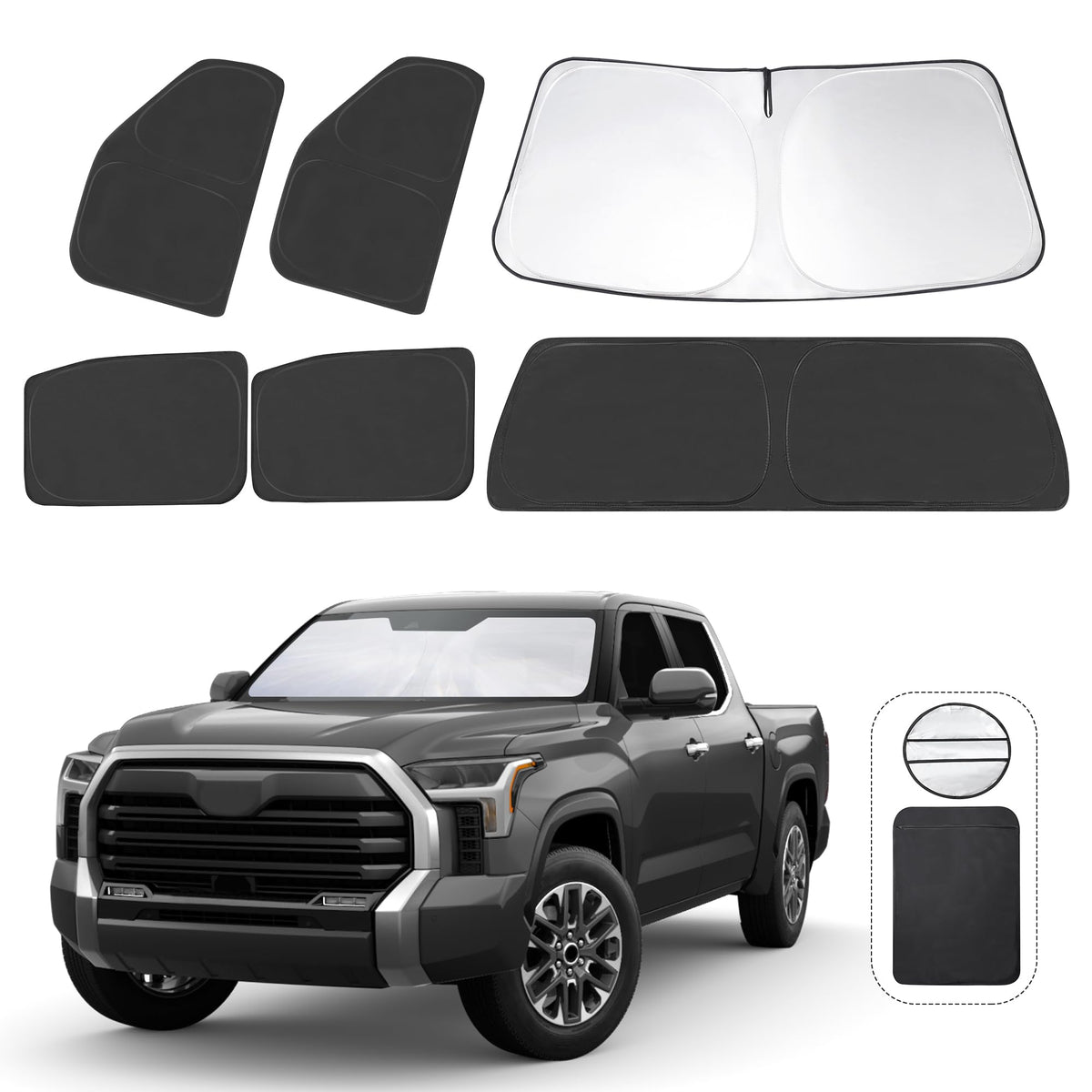 TINGLU Window Shades for Toyota Tundra 2022-2024 2025 Accessories Car Side Full Windows Rear Triangular Windshield Sun Shade Sun