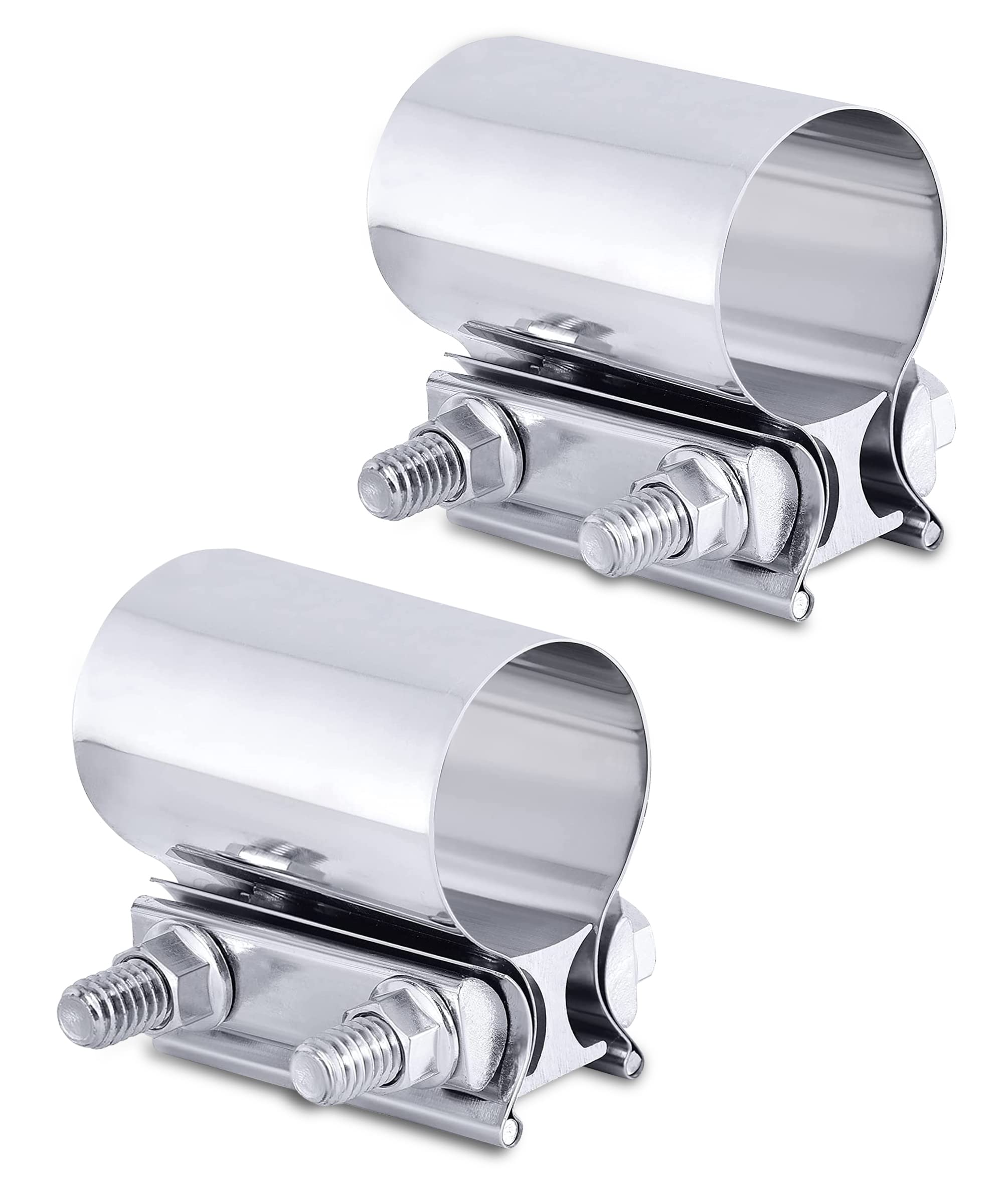 Aociska 2 Packs Exhaust Clamp,2.0” 2.25” 2.5” 3.0” Stainless Steel Joint Exhaust Pipe Muffler Clamp Band Butt Joint Band Clamp Sleeve Coupler,Used For Exhaust Pipe,Muffler,Elbow (2.5Inch)