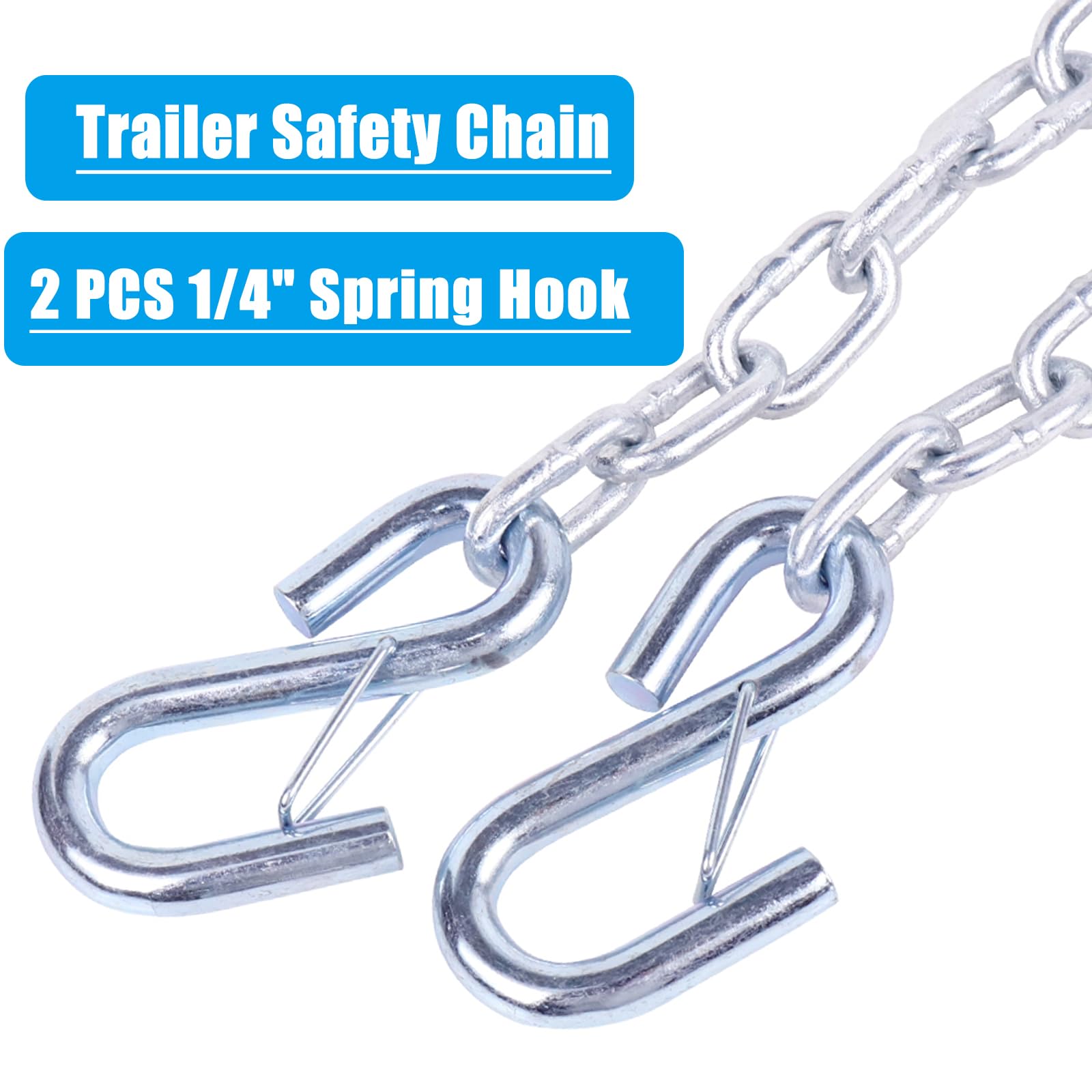 Tnyeobae 54 '' Trailer Safety Chain With 2Pcs 1/4 '' Spring Hook, Grade-30 Metal Safety Chain Kit 5000 Lbs(Pack Of 2)