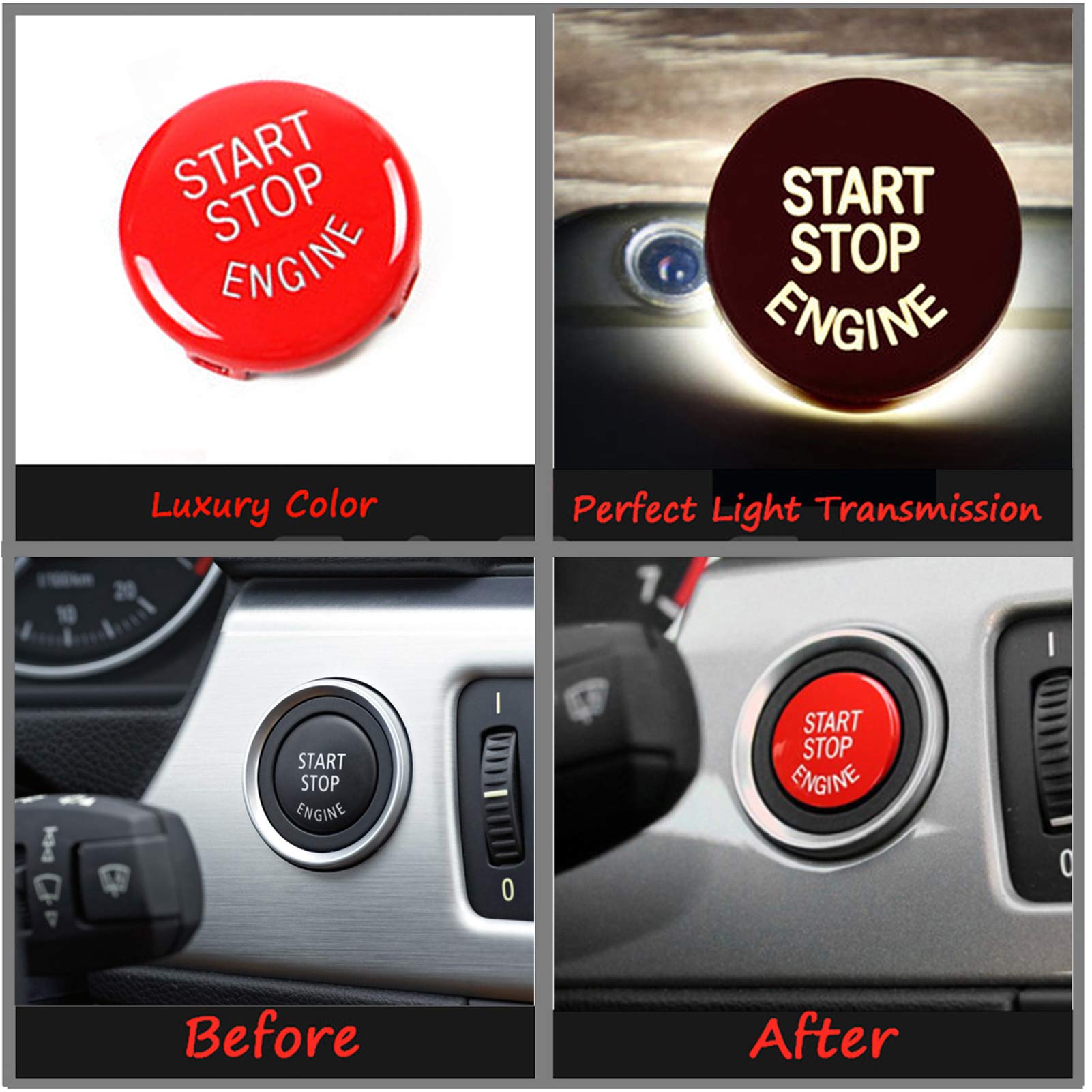 Jaronx Sports Red Start Stop Button Compatible With Bmw (1 3 5 6 X1 X3 X5 X6 Series,E81 E90 E91 E60 E63 E84 E83 E70 E71),Engine Switch Power Ignition Start Stop Button Replacement