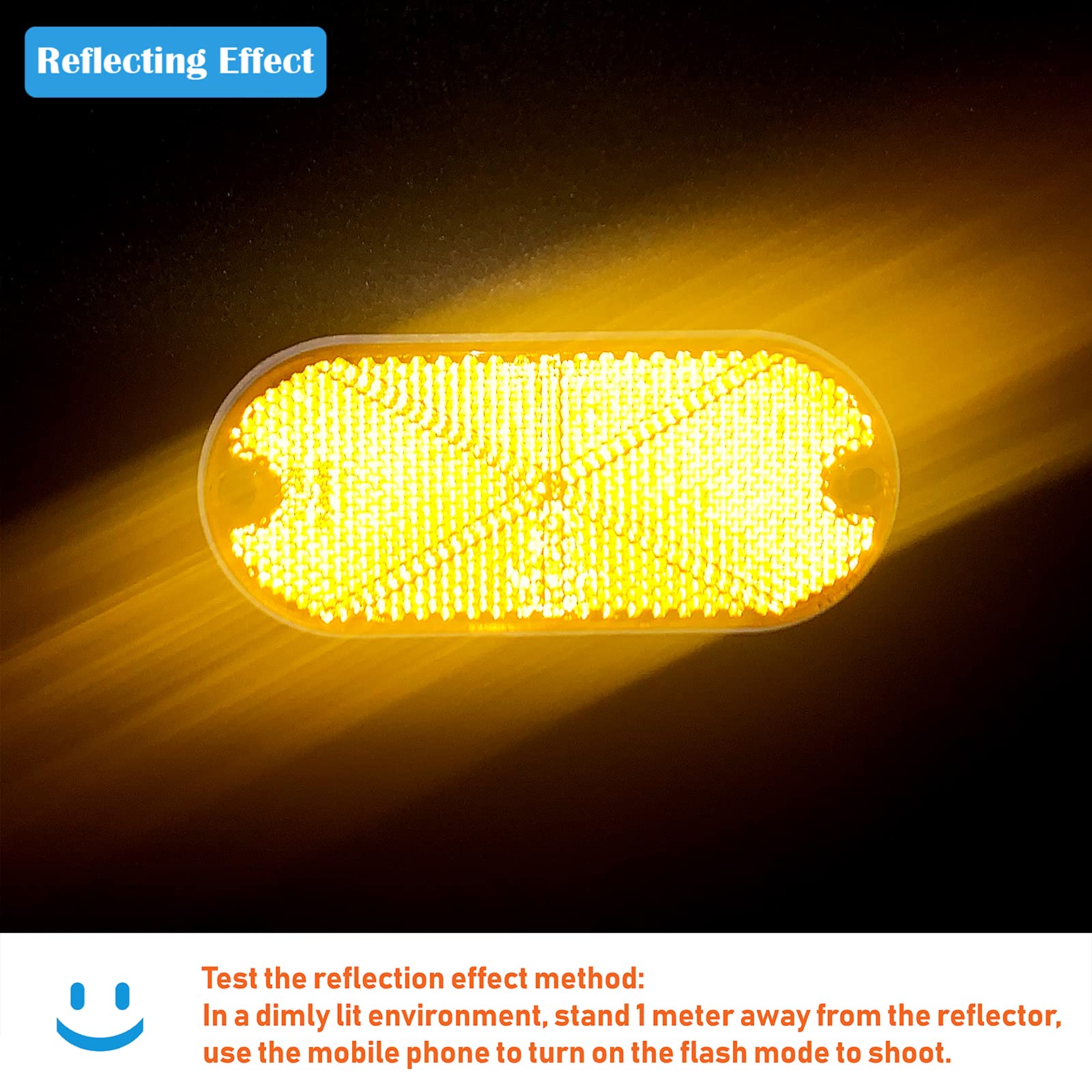 Welnent E-Mark / 4A / Ccc 2Pcs Oval Reflector Self Adhesive Stick On Screw On Trailer Driveway Mailbox (Amber)