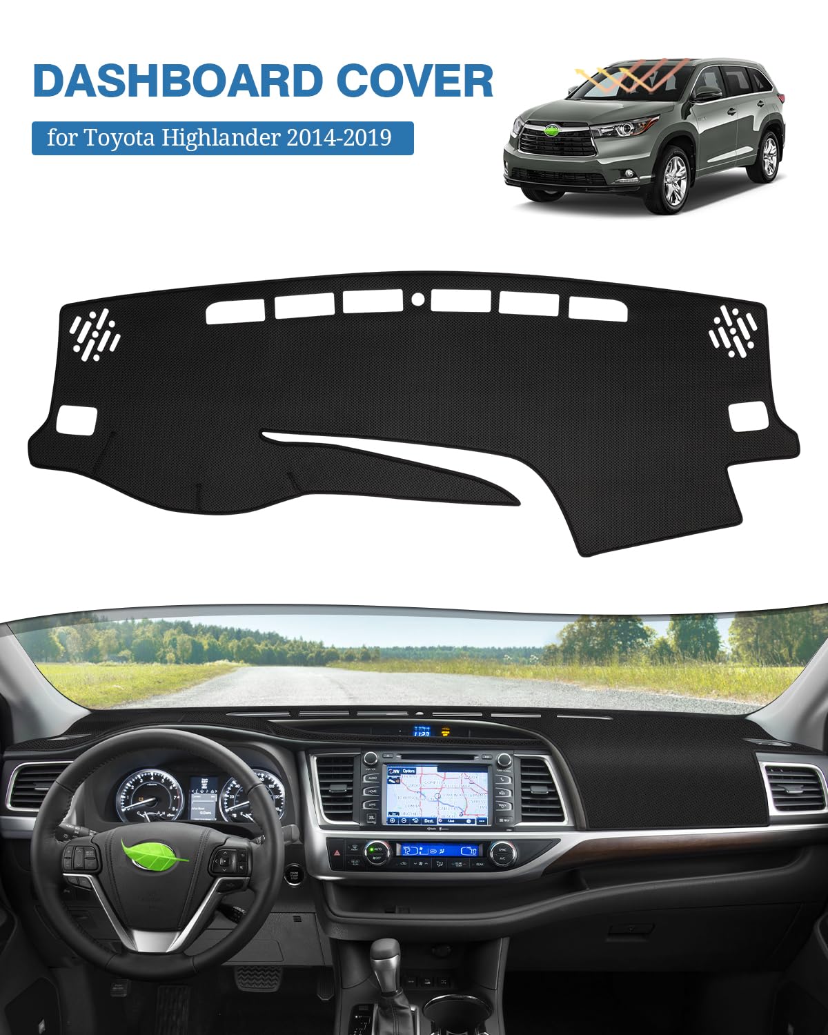 Fiilines Dash Cover For Toyota Highlander 2014-2019, Dashboard Mat Cover Sunshade Nonslip Mesh Protector No Glare Highlander Acc