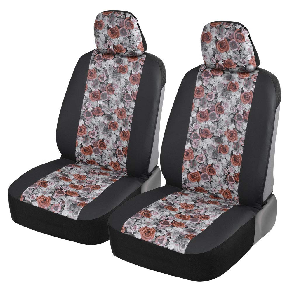 Bdkdusty Rose Floral Faux Leather Car Seat Covers For Front Seats, 2 Pack - Flower Pattern Front Seat Cover Set, Sideless Design