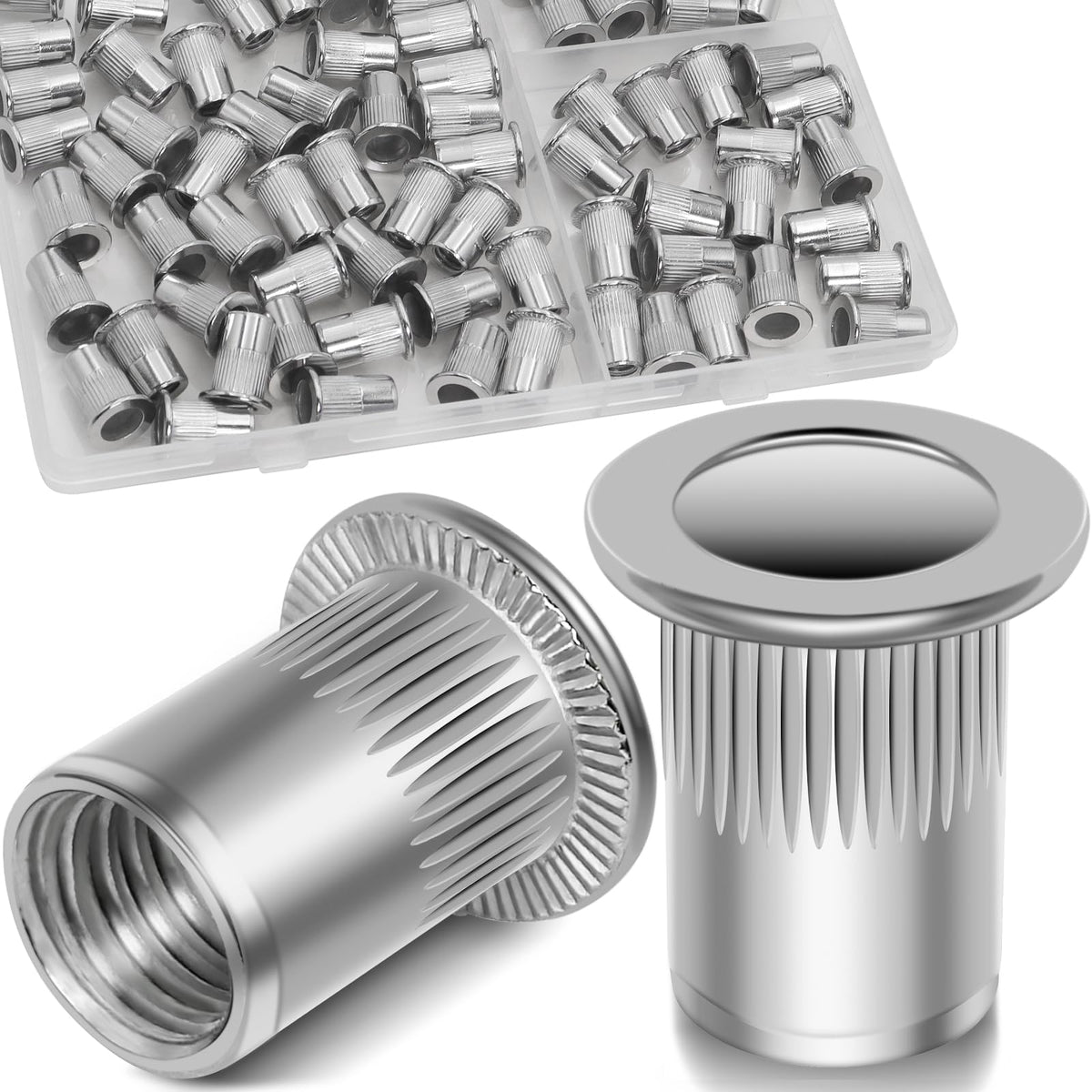 Vifmy M5 Rivet Nuts, 100Pcs 304 Stainless Steel Flat Head Rivnut Threaded Insert Nutsert