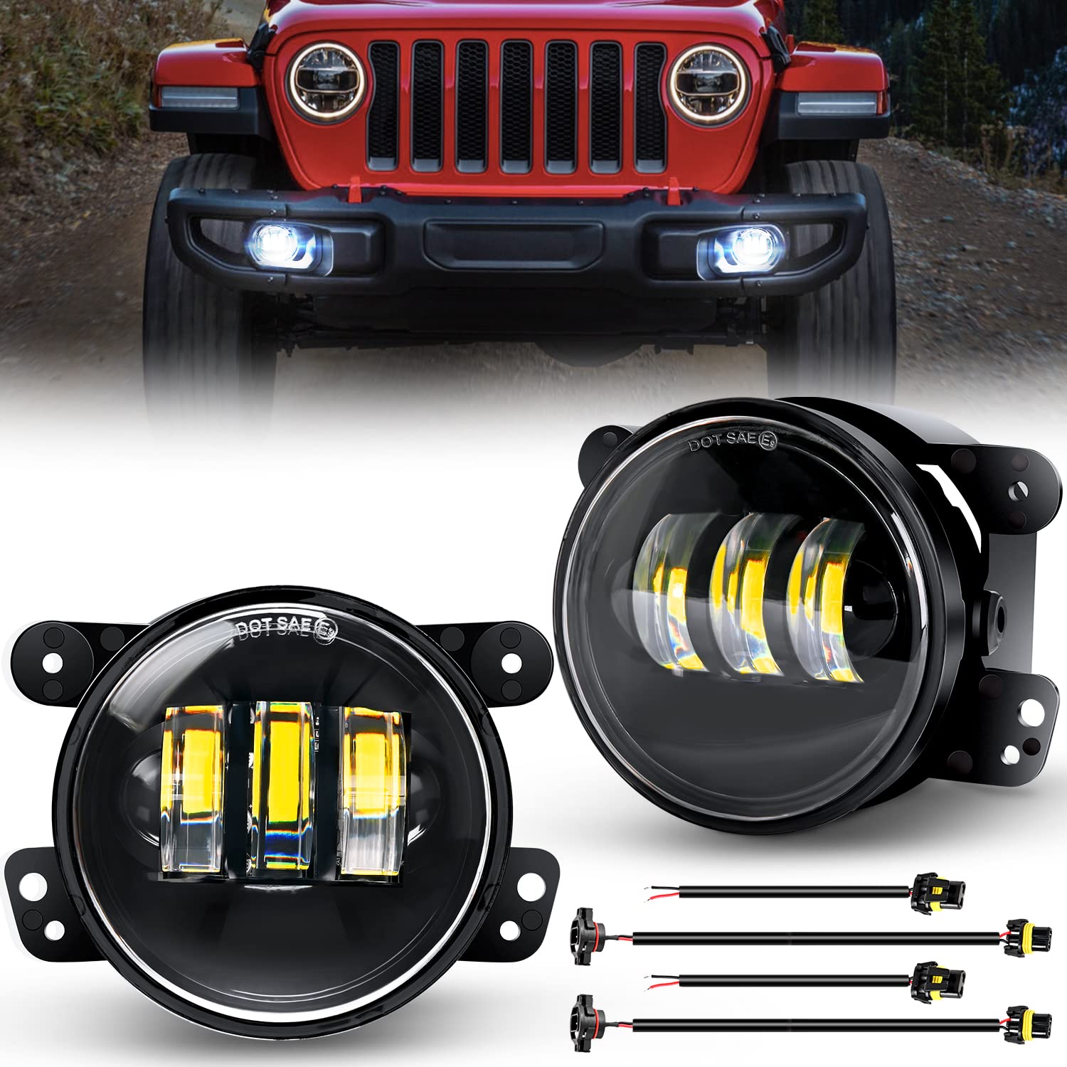 Nilight 4 Inch Led Fog Light Assembly Compatible With 2007 2008 2009 2010 2011 2012 2013 2014 2015 2016 2017 2018 Jeep Wrangler