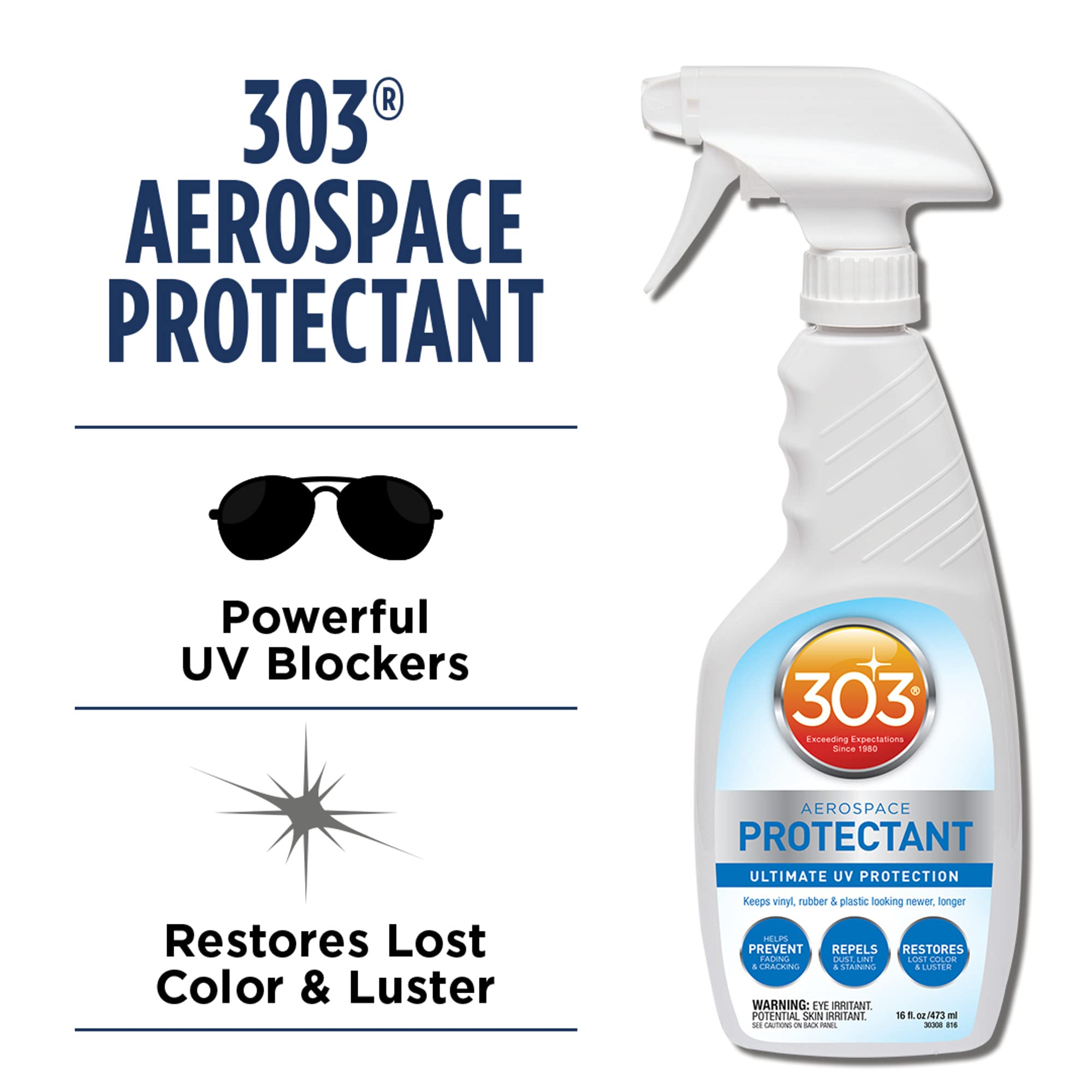 303 Products (30308Csr) Uv Protectant Spray For Vinyl, Plastic, Rubber, Fiberglass, Leather & More – Dust And Dirt Repellant - Non-Toxic, Matte Finish, 16 Fl. Oz., White