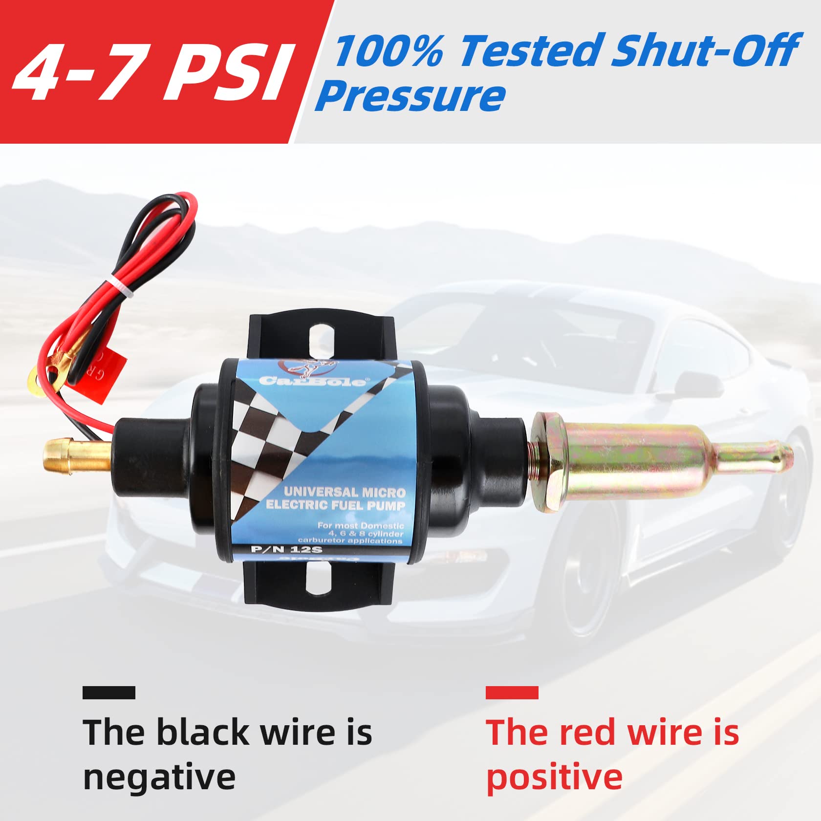 Carbole Micro Electric Gasoline Fuel Pump Universal 5/16 Inch Inlet And Outlet 12V 1-2A 35Gph 4-7 P.S.I.