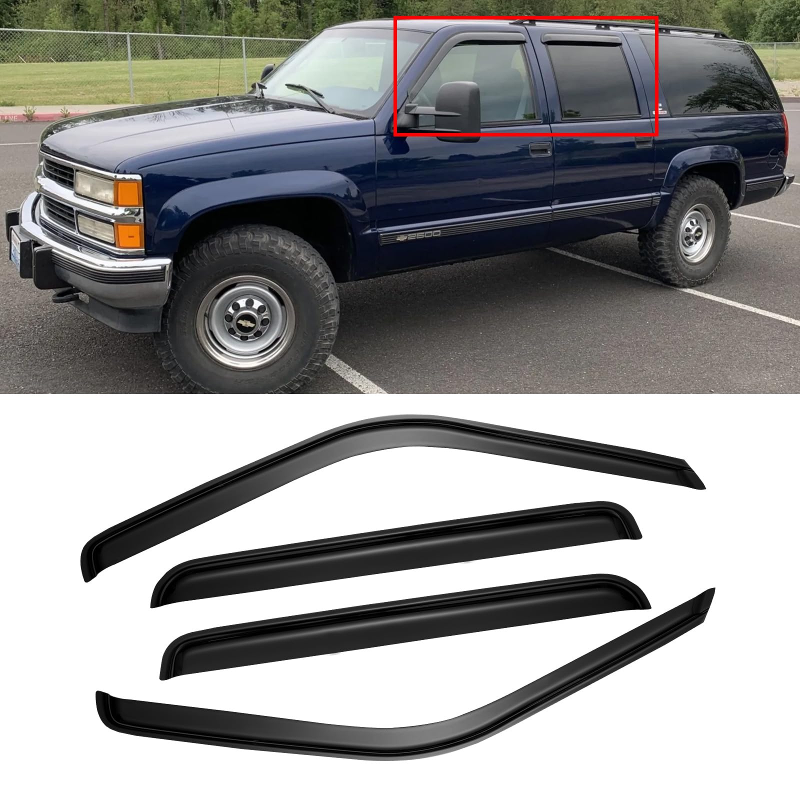 Cmvt Auto Window Visors For 1995-2000 Tahoe/Yukon, 1992-99 Suburban, Chevy/Gmc C/K 1500/2500/ 3500 For Crew Cab 92-2000, Rain Gu