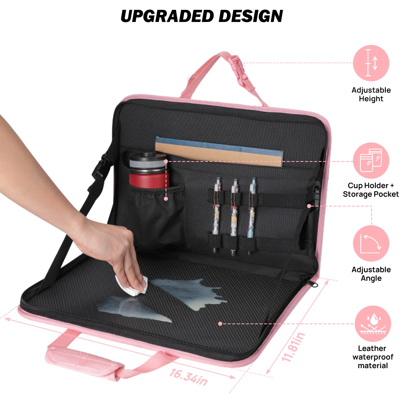 JOYTUTUS 3 in 1 Steering Wheel Eating Tray (Pink), Multifunctional Car Office Bag, Work Table for Writing, Car Organizer for Kid