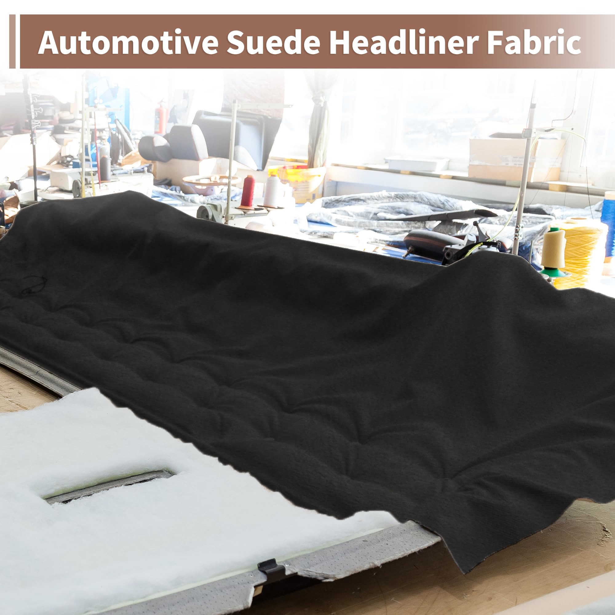 HEROFFIX 96x60 Black Suede Fabric Headliner - Foam Backing DIY Roof Repair for Car, Truck, RV, SUV, Boat Automotive