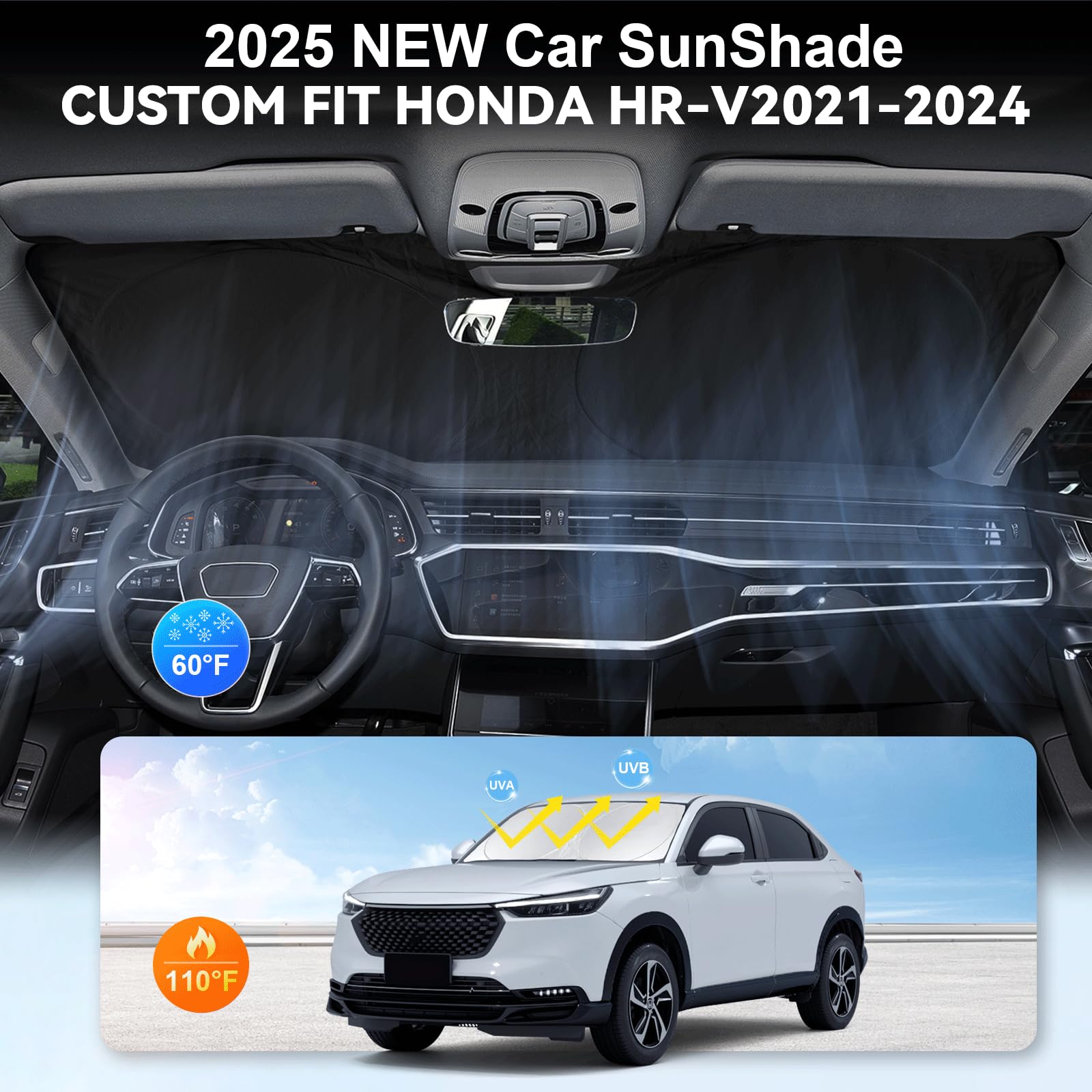 Custom Fit Hr-V Windshield Sunshade For 2021 2022 2023 2024 2025 Hr-V (Lx Sport Ex Ex-L) Accessories Front Window Cover For Wind