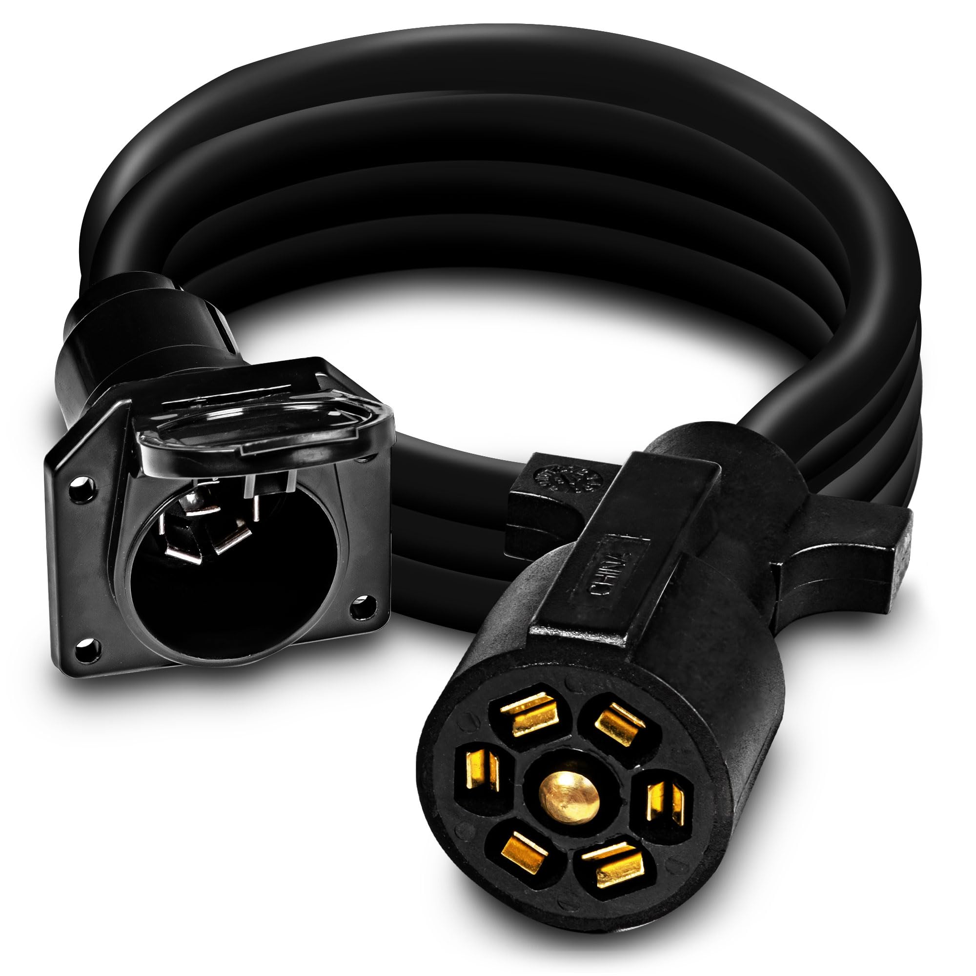 True Mods 12ft 7-Pin Trailer Cord Extension Wire Cable [7-Way Trailer Plug Wiring Harness] [Gooseneck Hitch Extender] [Plug-N-Pl