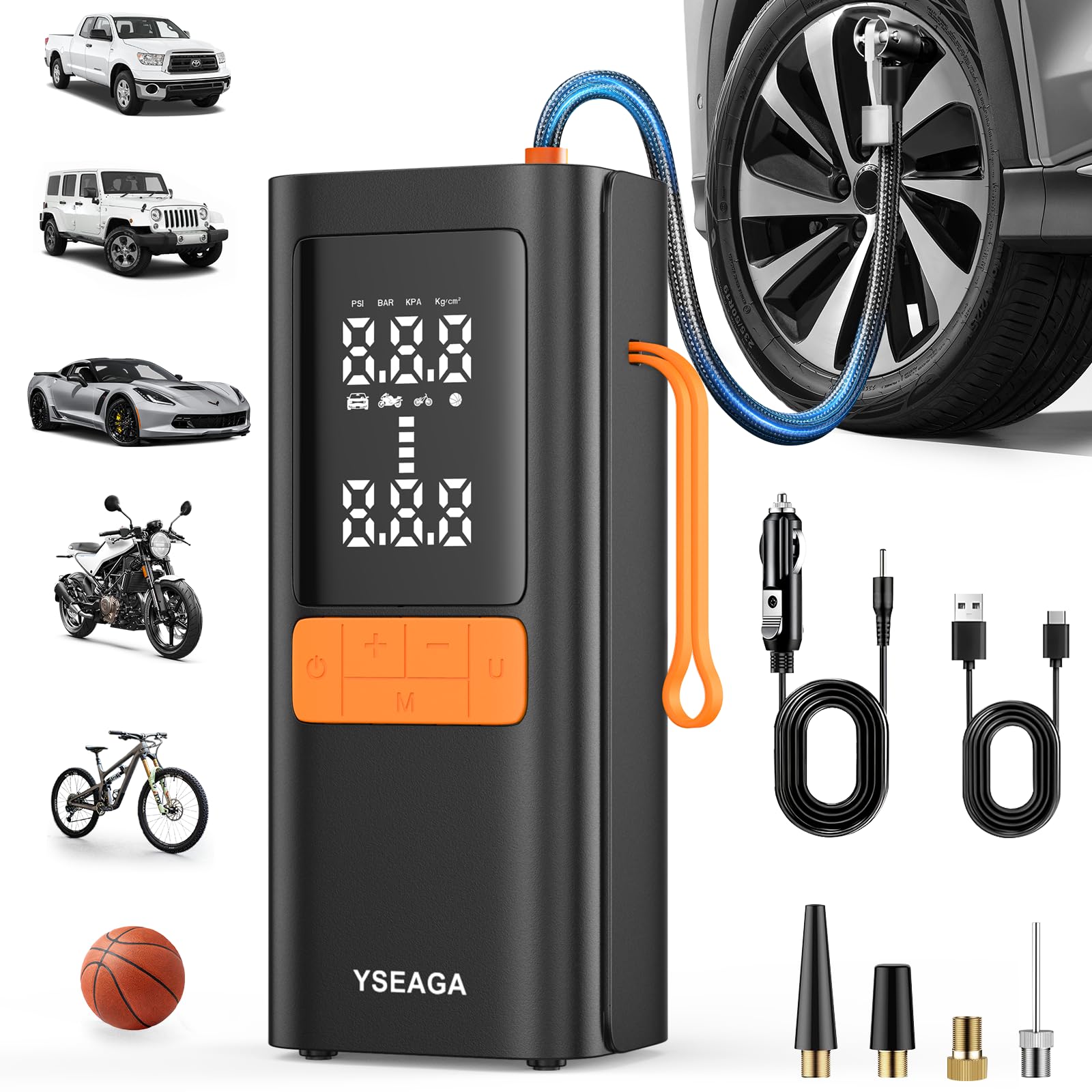 Tire Inflator Portable Air Compressor, 150PSI&12V DC Air Pump for Car Tires, Portable Tire Inflator with LED Light/Digital Press