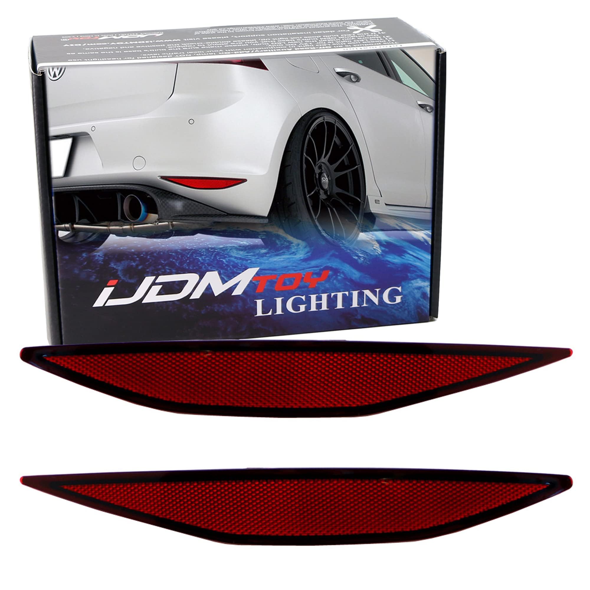 iJDMTOY Dark Red Lens Rear Bumper Reflector Lenses Compatible with Volkswagen 2015-2019 MK7 GTI, e-Golf, Golf-R, OE-Spec LH RH A