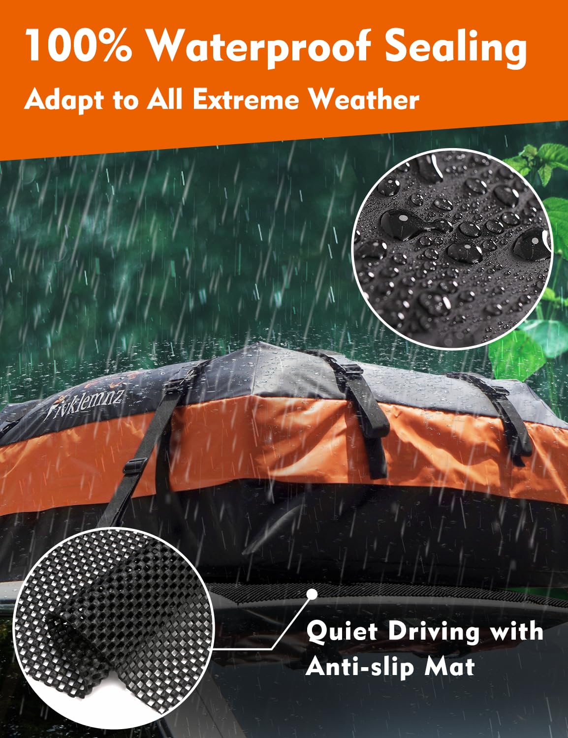 Fivklemnz 30 Cubic Car Rooftop Cargo Carrier Roof Bag Waterproof For All Top Of Vehicle With/Without Rack Includes Topper Anti-S