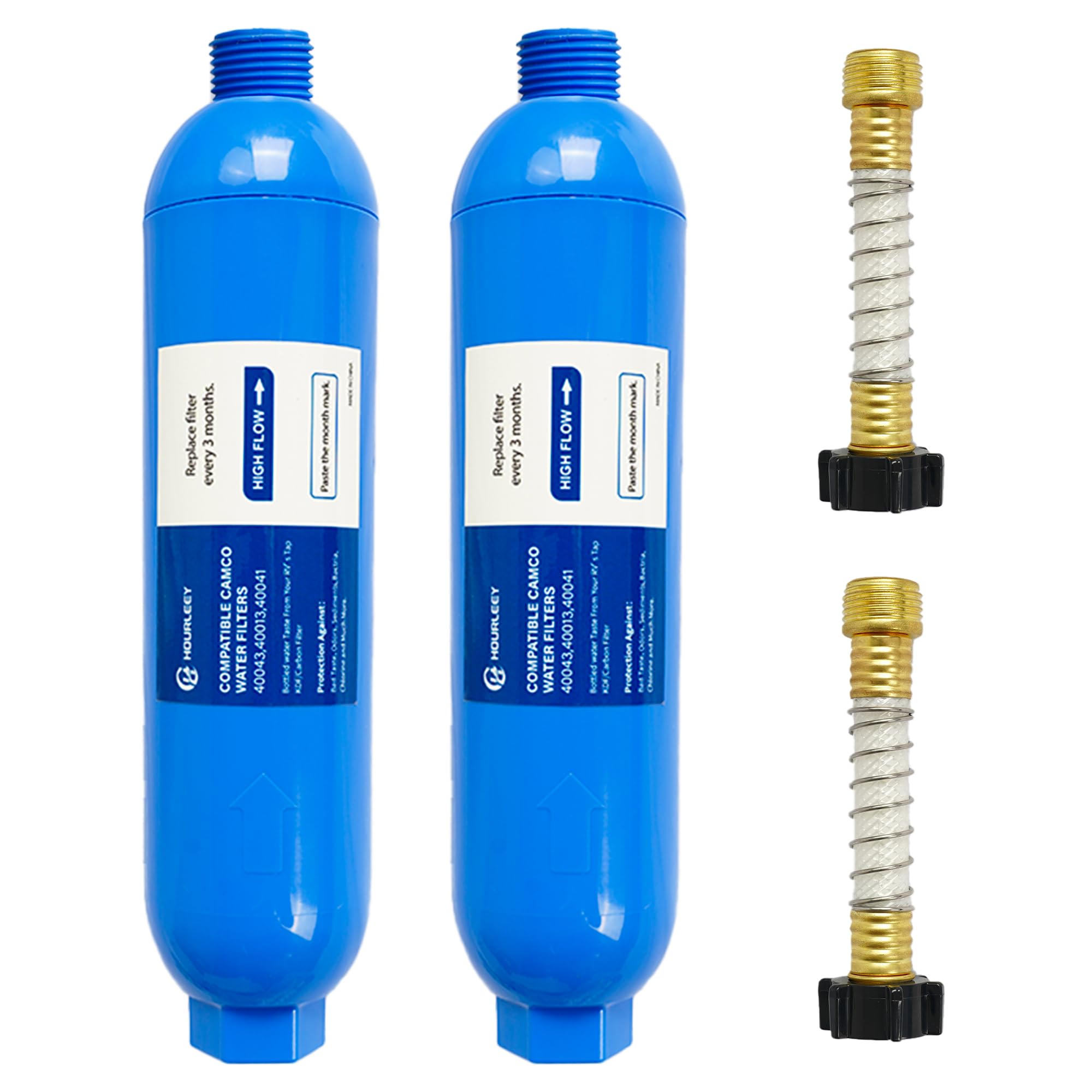 Hourleey 2 Pack Rv Inline Water Filter With 2 Flexible Hose Protector, Reduce Bad Taste, Odors, Rust, Fluoride, Chlorine And Sed