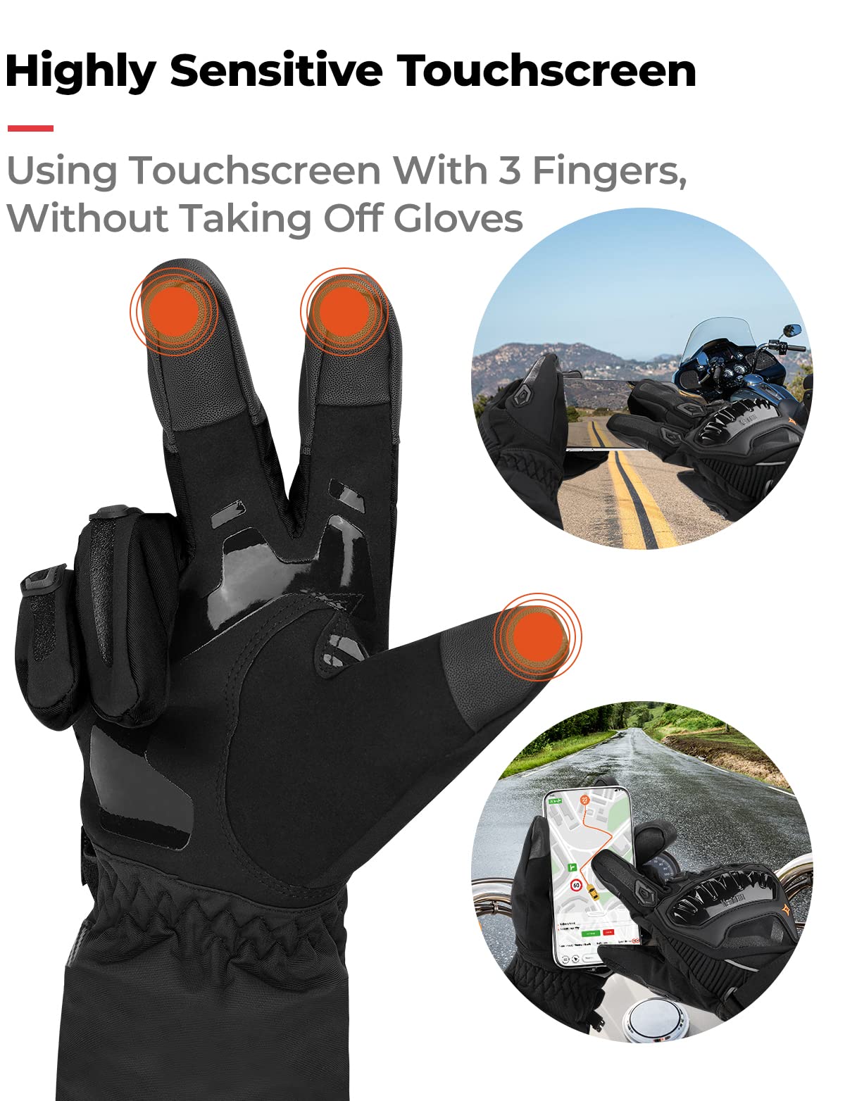 Kemimoto Winter Motorcycle Gloves, Rainproof Riding Gloves With Touchscreen, Motorcycle Winter Gloves For Men, Warm Motorcycle Gloves For Riding, Atv, Utv, Snowmobile - Red, Medium