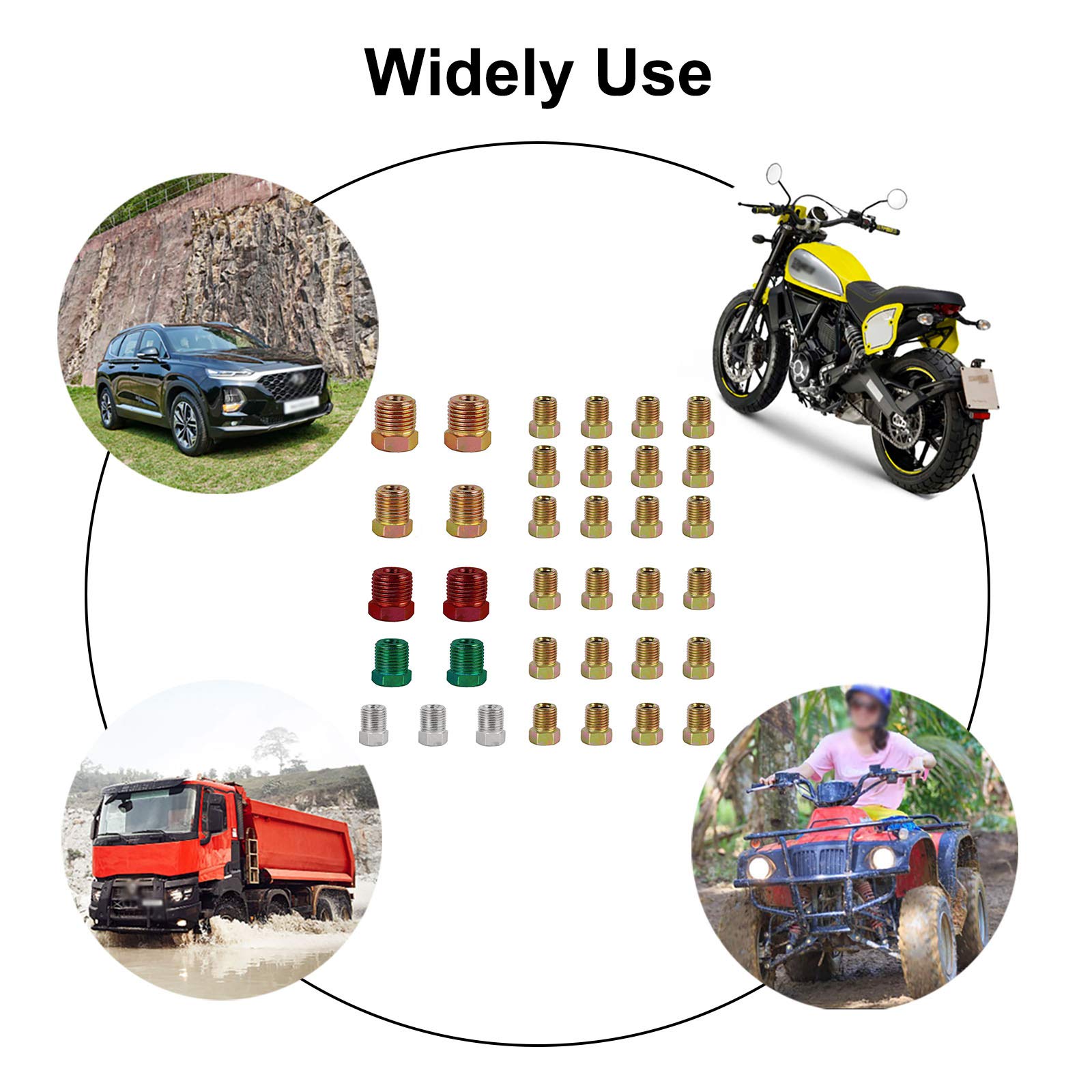 MuHize Upgraded Brake Line Fittings, Inverted Flares on 3/16 and 1/4 Tube SAE Brake Line Fitting Kit on 3/16'' (19 Fittings) and