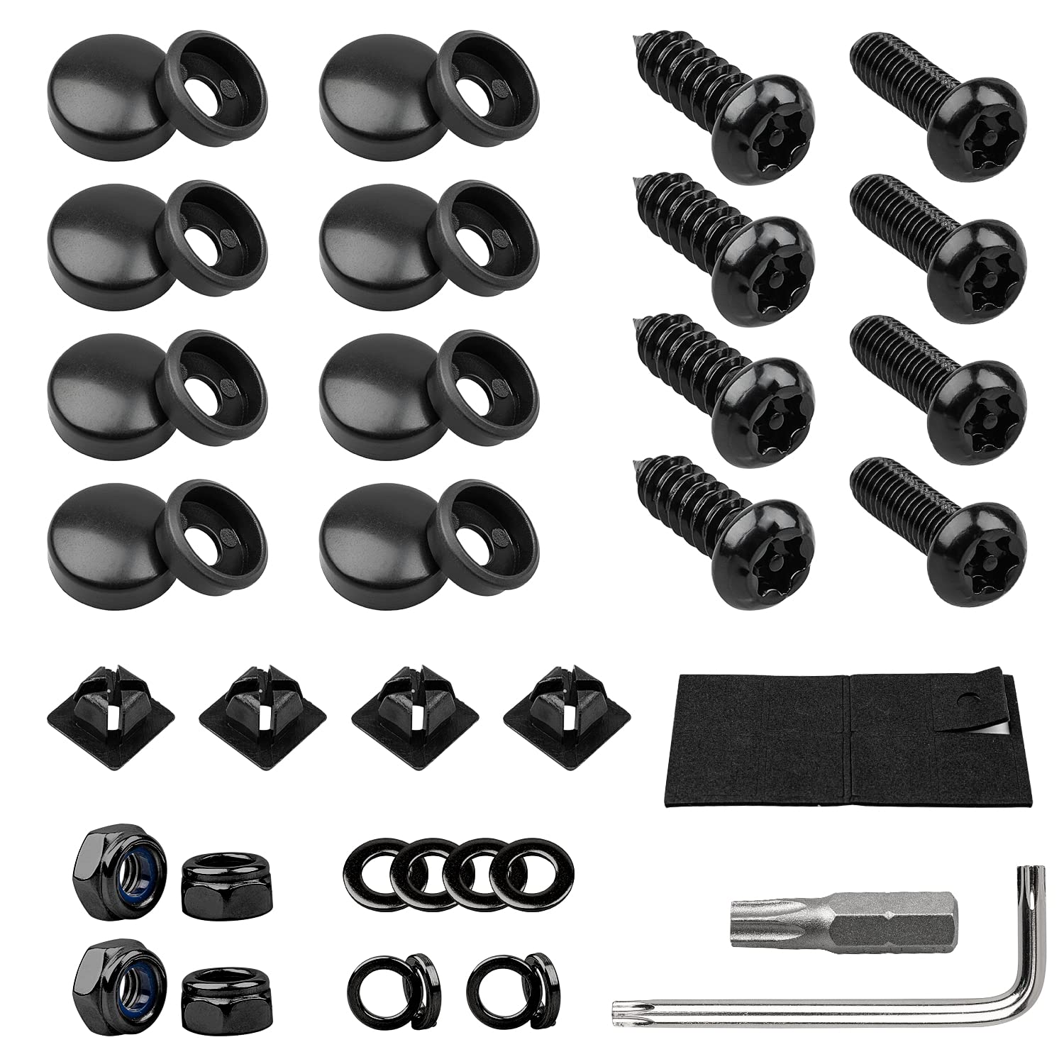 License Plate Screws Kits, Black Anti Theft Mounting Hardware For Car Tag Plate Frames Covers, M6 (1/4'') Tamper Proof Screws, F