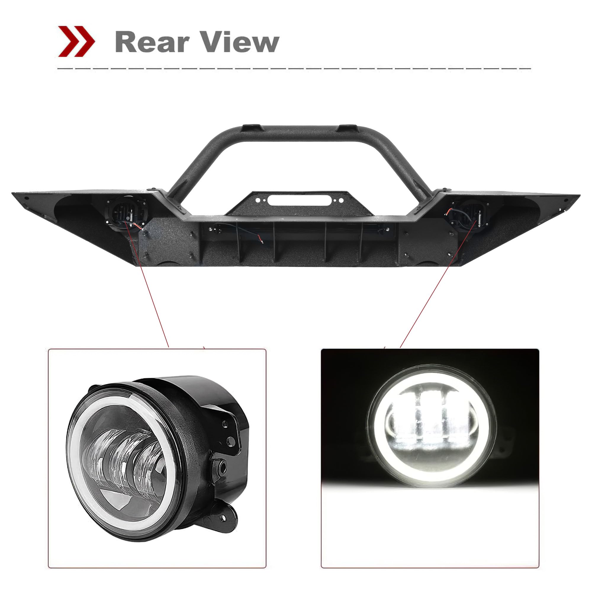 Ledkingdomus Rock Crawler Front Bumper Compatible With 07-18 Jeep Wrangler Jk And Jk Unlimited, Built-In 90W Led Light Bar W/ 2X