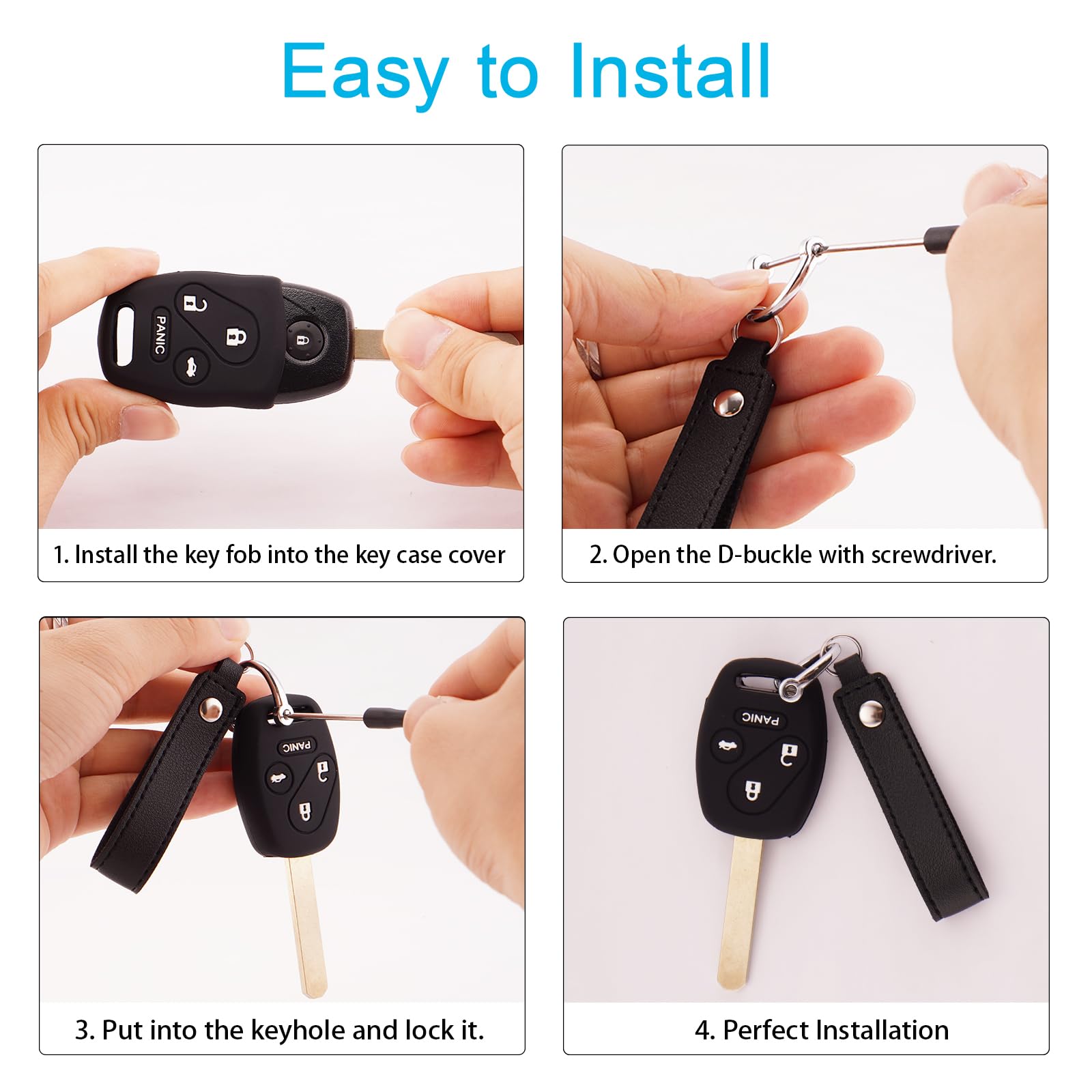 Koaudb Silicone Rubber Key Fob Cover Compatible With Honda Accessories 4 Buttons Accord Civic Cr-V Pilot Element Accord Crosstou