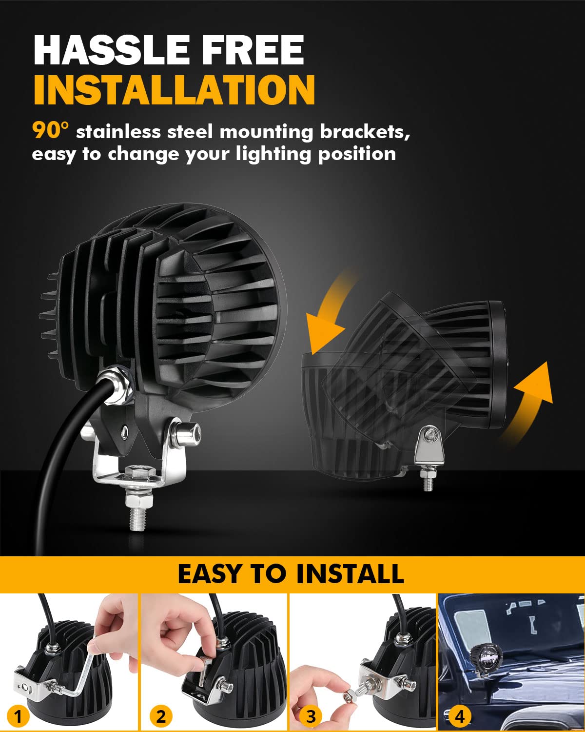 Auxbeam 4 Inch 110W Round Offroad Lights, Amber Drl Design 11000Lm Led Light Pods, Super Bright 7035 Smd Led Work Driving Fog Li