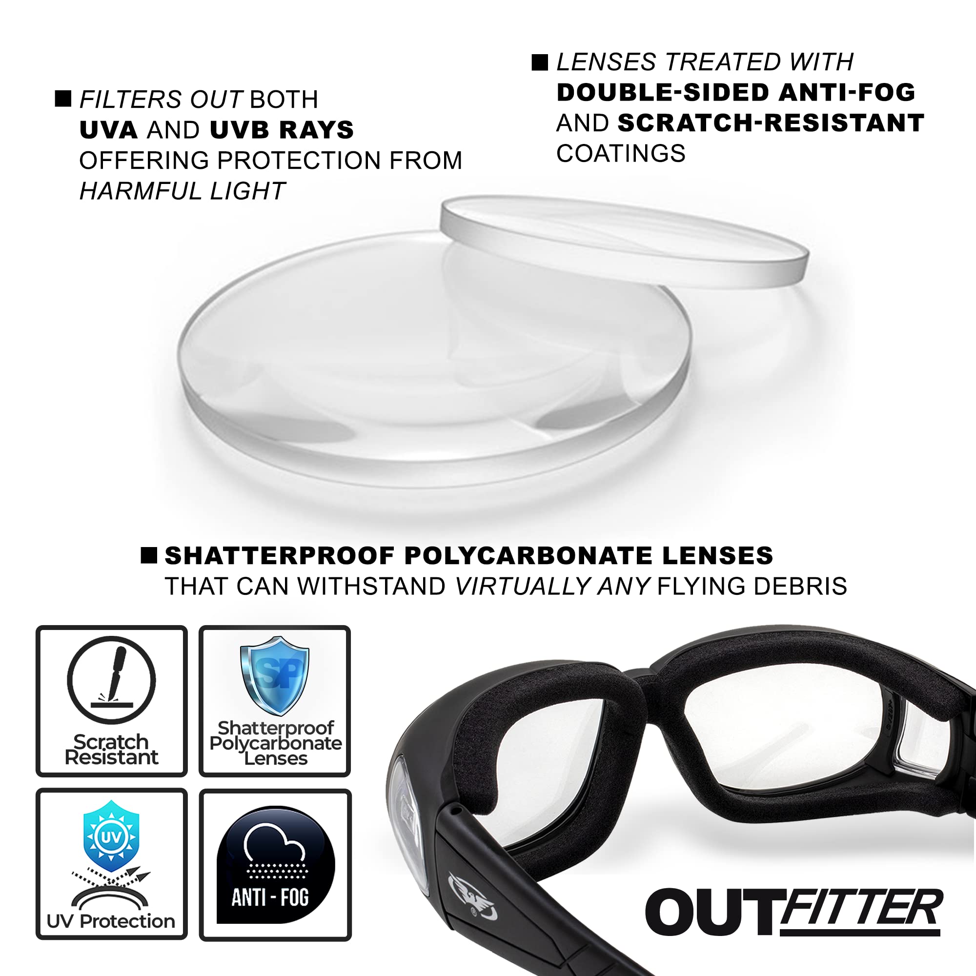 Global Vision Outfitter Padded Fit-Over Motorcycle Safety Sunglasses (Clear To Smoke Lens)