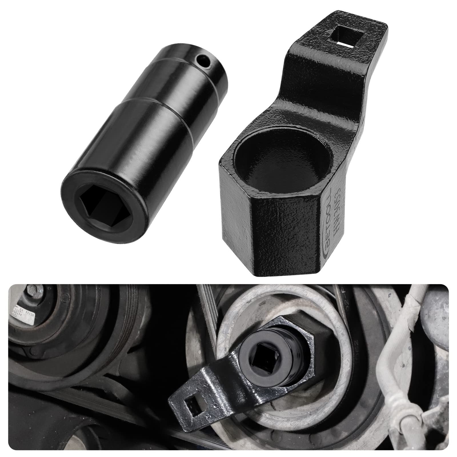 BETOOLL 19 mm Harmonic Balancer Socket & 50mm Crankshaft Crank Pulley Wrench Holder Tool Removal Holding Spanner kit Compatible 