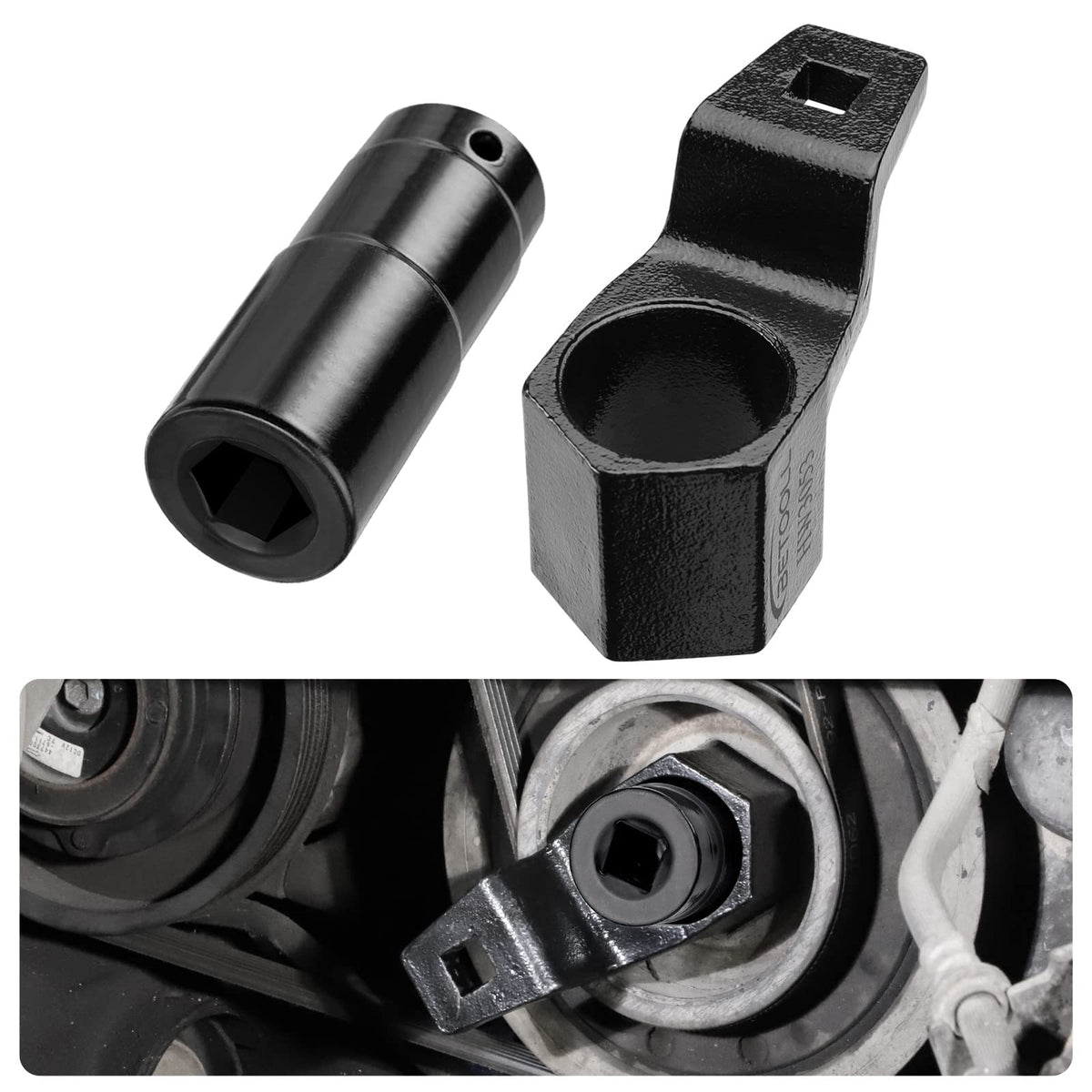 Betooll 19 Mm Harmonic Balancer Socket & 50Mm Crankshaft Crank Pulley Wrench Holder Tool Removal Holding Spanner Kit Compatible 