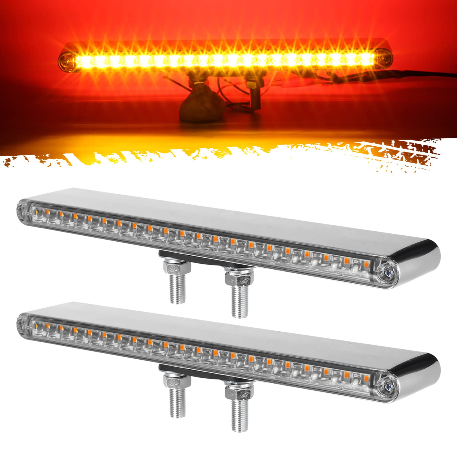 Partsam 2Pcs 12'' Clear Lens Red/Amber LED Combo Dual Face Truck Semi Trailer Light Bars 20LED Waterproof w Double Studs Sealed 
