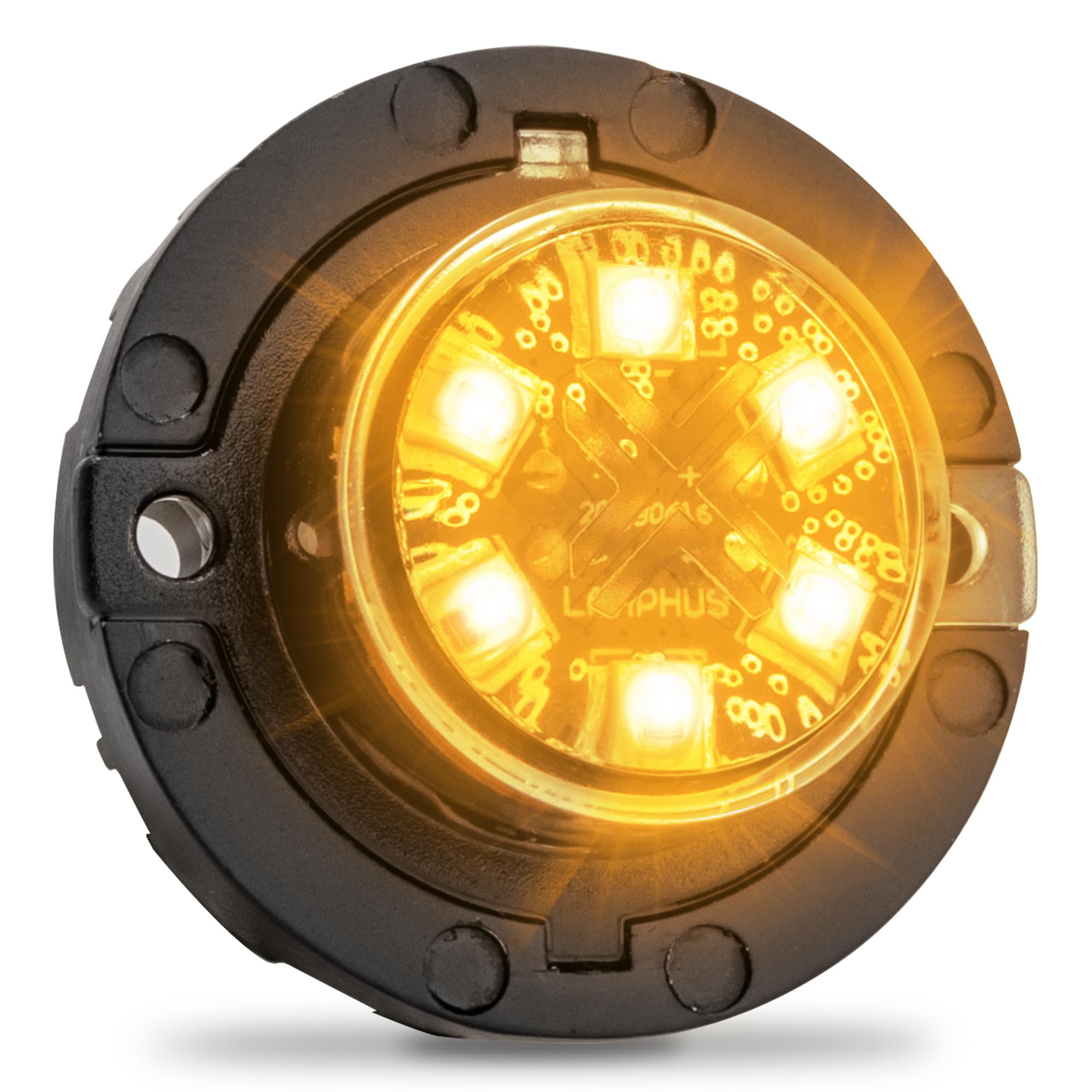SnakeEye III Amber LED Hideaway Strobe Light [SAE Class 1] 12V 1 Inch Round Waterproof Wig Wag Emergency Flashing Hide Away Fire